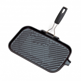 Fonte émaillé - GRIL RECTANGULAIRE FONTE   AVEC POIGNÉE SILICONE REPLIABLE ET AMOVIBLE  36X20 cm
