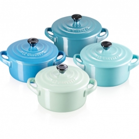 Ustensiles de cuisine - SET 4 MINI COCOTTES METALLICS PANACHE BLEU
