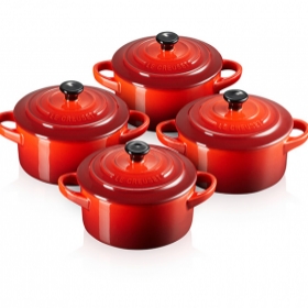 Ustensiles de cuisine publicitaires - MINI COCOTTE RONDE CERISE 10CM - BOUTON NOIR - 1