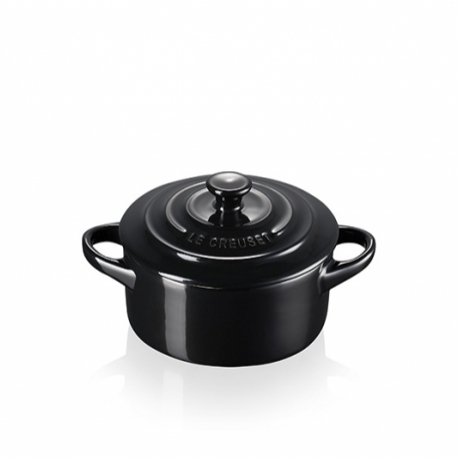 Ustensiles de cuisine publicitaires - MINI COCOTTE RONDE NOIR EBÈNE 10CM - BOUTON NOIR