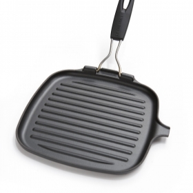 Fonte émaillé - GRIL CARRÉ 24cm  FONTE  AVEC POIGNÉE SILICONE REPLIABLE ET AMOVIBLE 