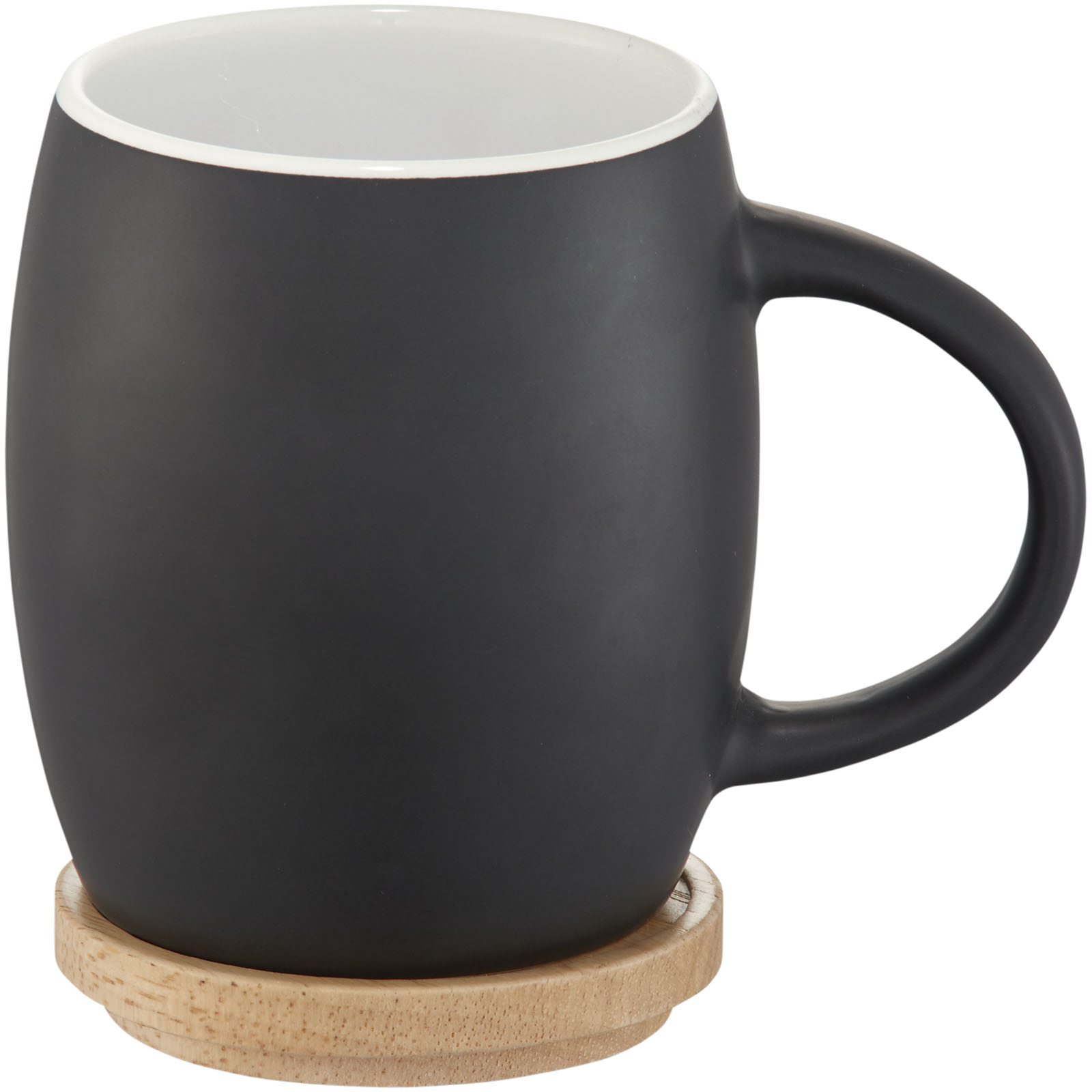 Advertising Standard mugs - Hearth 400 ml ceramic mug with wooden coaster