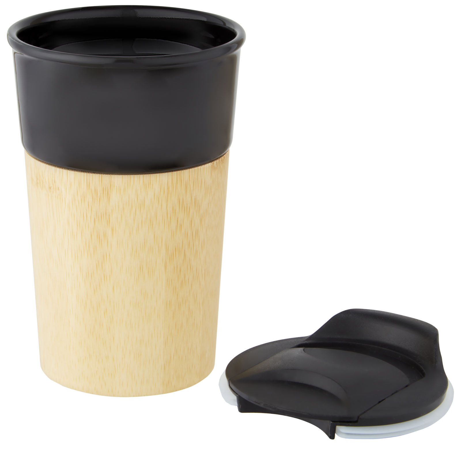 Advertising Standard mugs - Pereira 320 ml porcelain mug with bamboo outer wall - 4