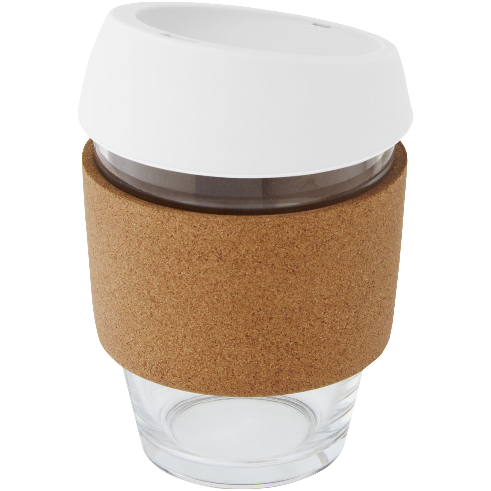 Mugs pour voyager publicitaires - Gobelet Lidan de 360 ml en verre borosilicate avec grip en liège et couvercle en silicone - 3