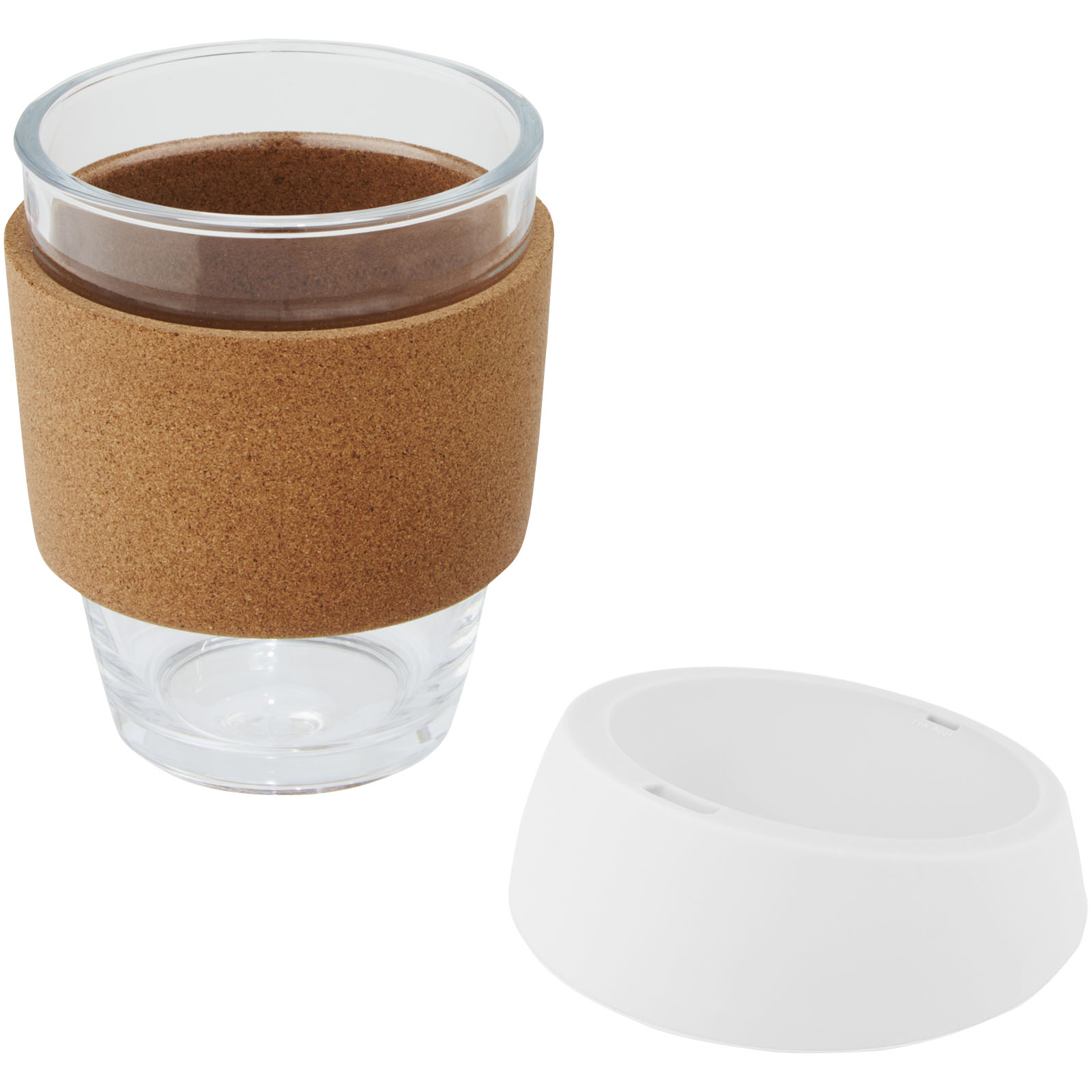 Mugs pour voyager publicitaires - Gobelet Lidan de 360 ml en verre borosilicate avec grip en liège et couvercle en silicone - 4