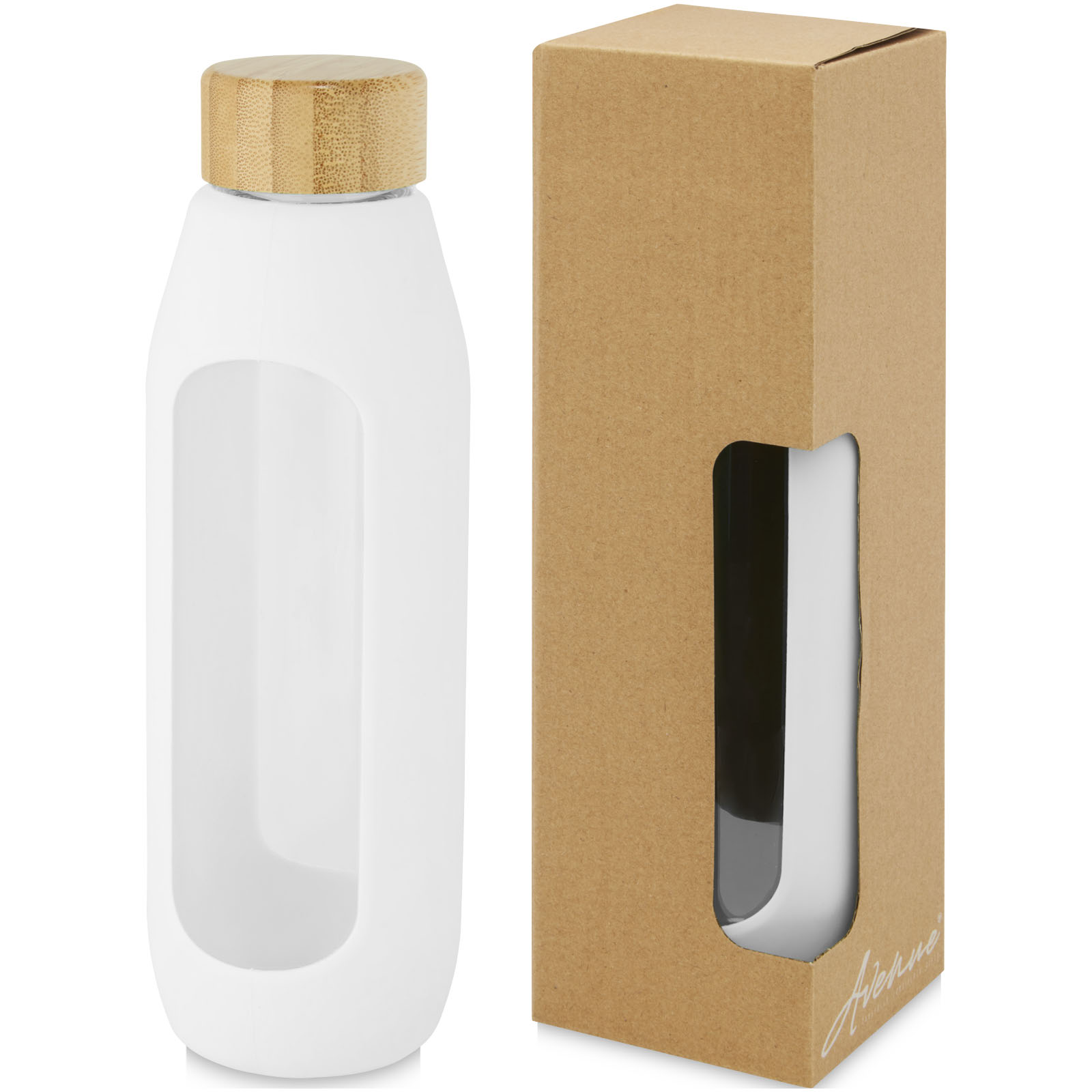 Bouteilles d'eau publicitaires - Bouteille Tidan de 600 ml en verre borosilicate avec grip en silicone - 0