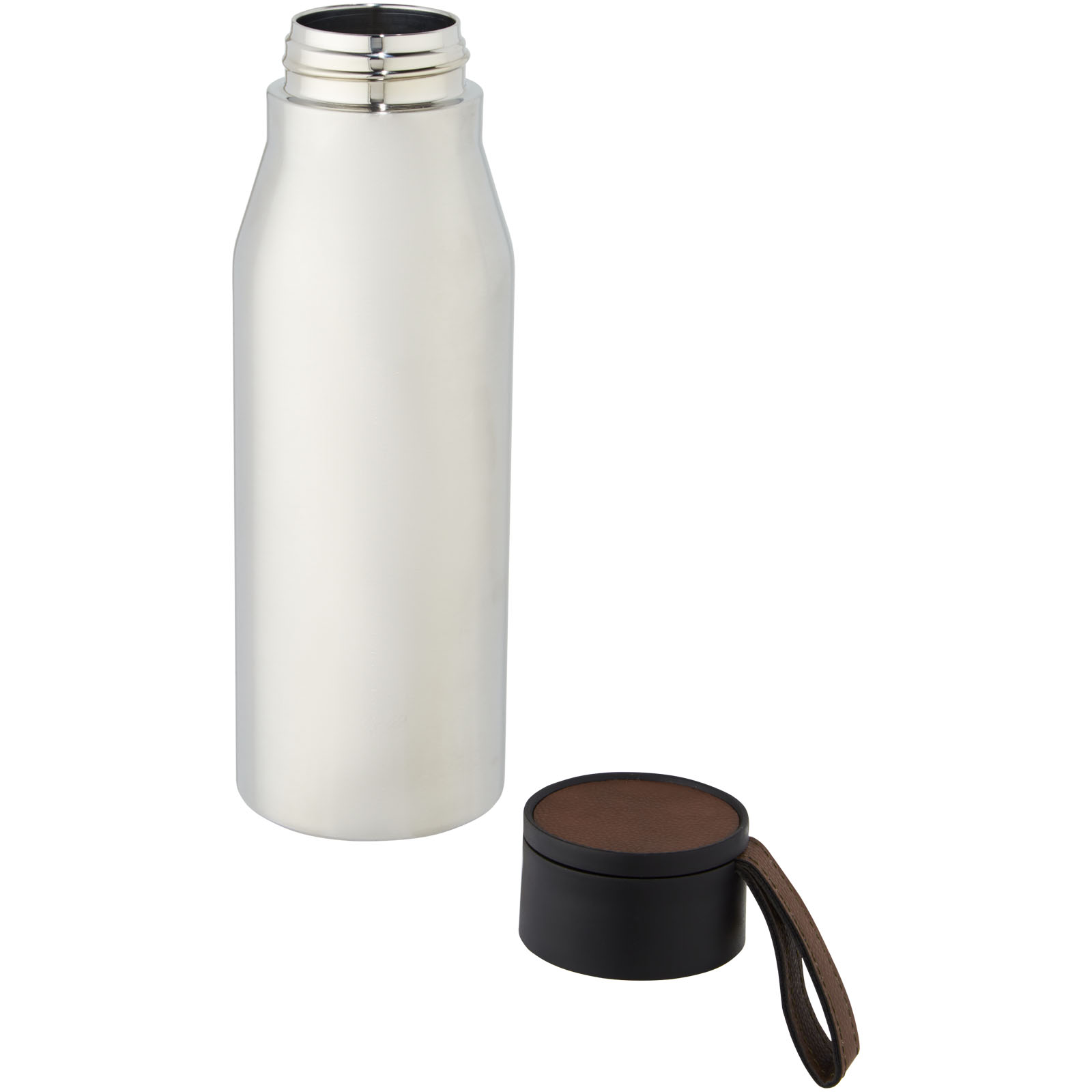 Advertising Insulated bottles - Ljungan 500 ml copper vacuum insulated stainless steel bottle with PU leather strap and lid - 4
