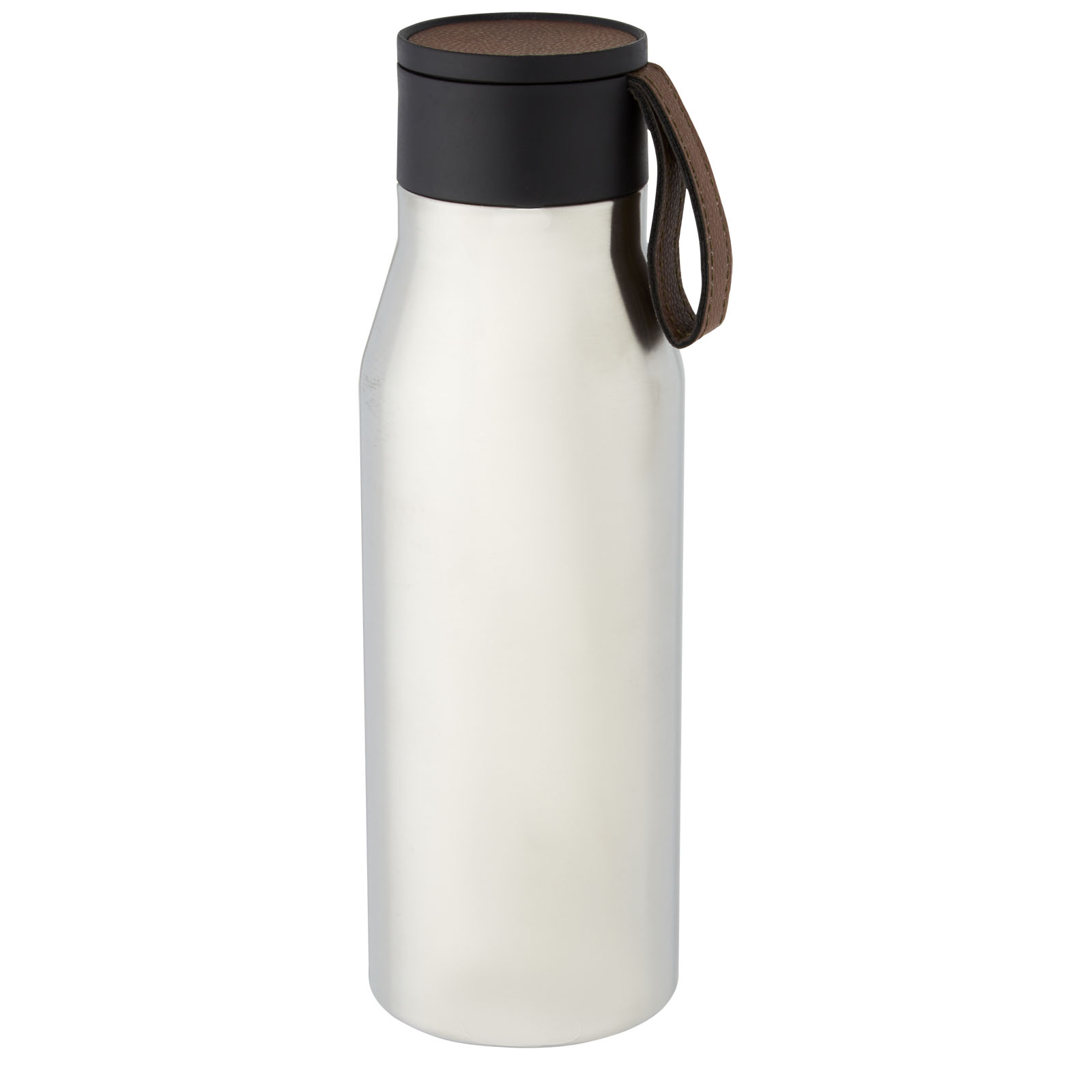 Advertising Insulated bottles - Ljungan 500 ml copper vacuum insulated stainless steel bottle with PU leather strap and lid - 5