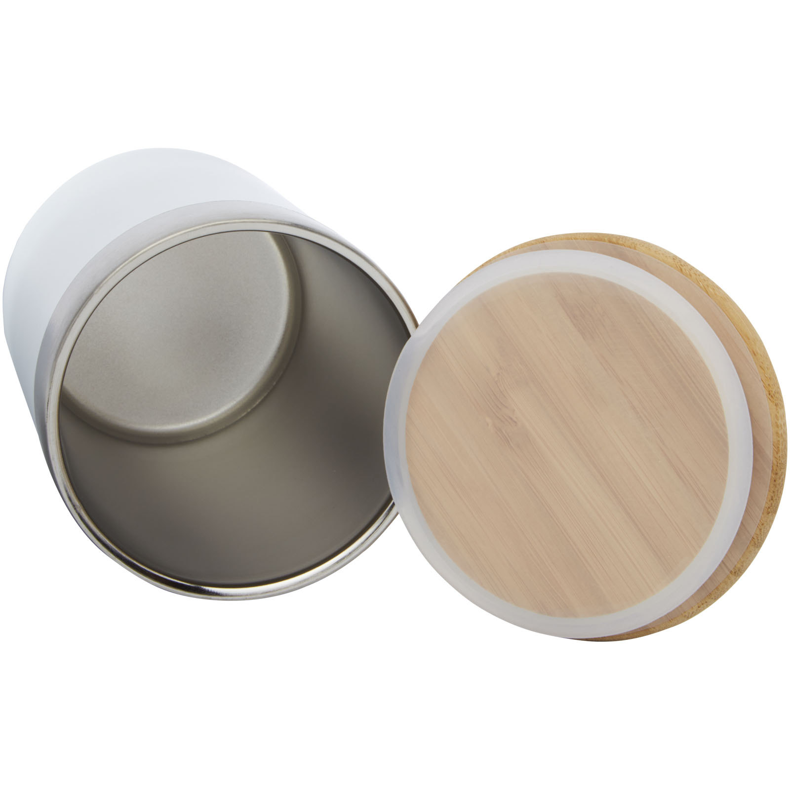 Mugs isothermes publicitaires - Gobelet Lagan de 300 ml en acier inoxydable avec isolation par le vide et couche de cuivre, avec couvercle en bambou - 4