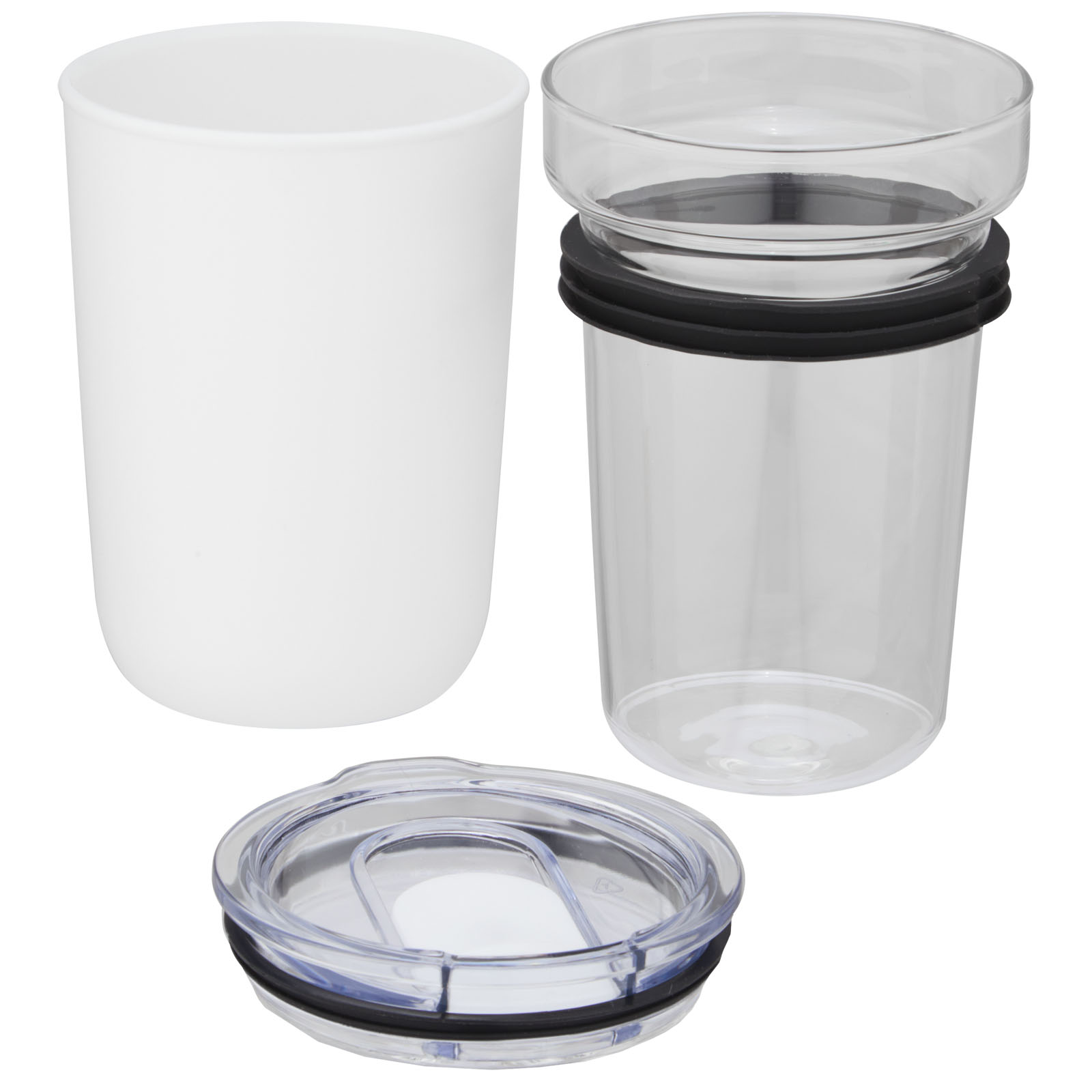 Mugs pour voyager publicitaires - Gobelet en verre Bello de 420 ml avec paroi extérieure en plastique recyclé - 3