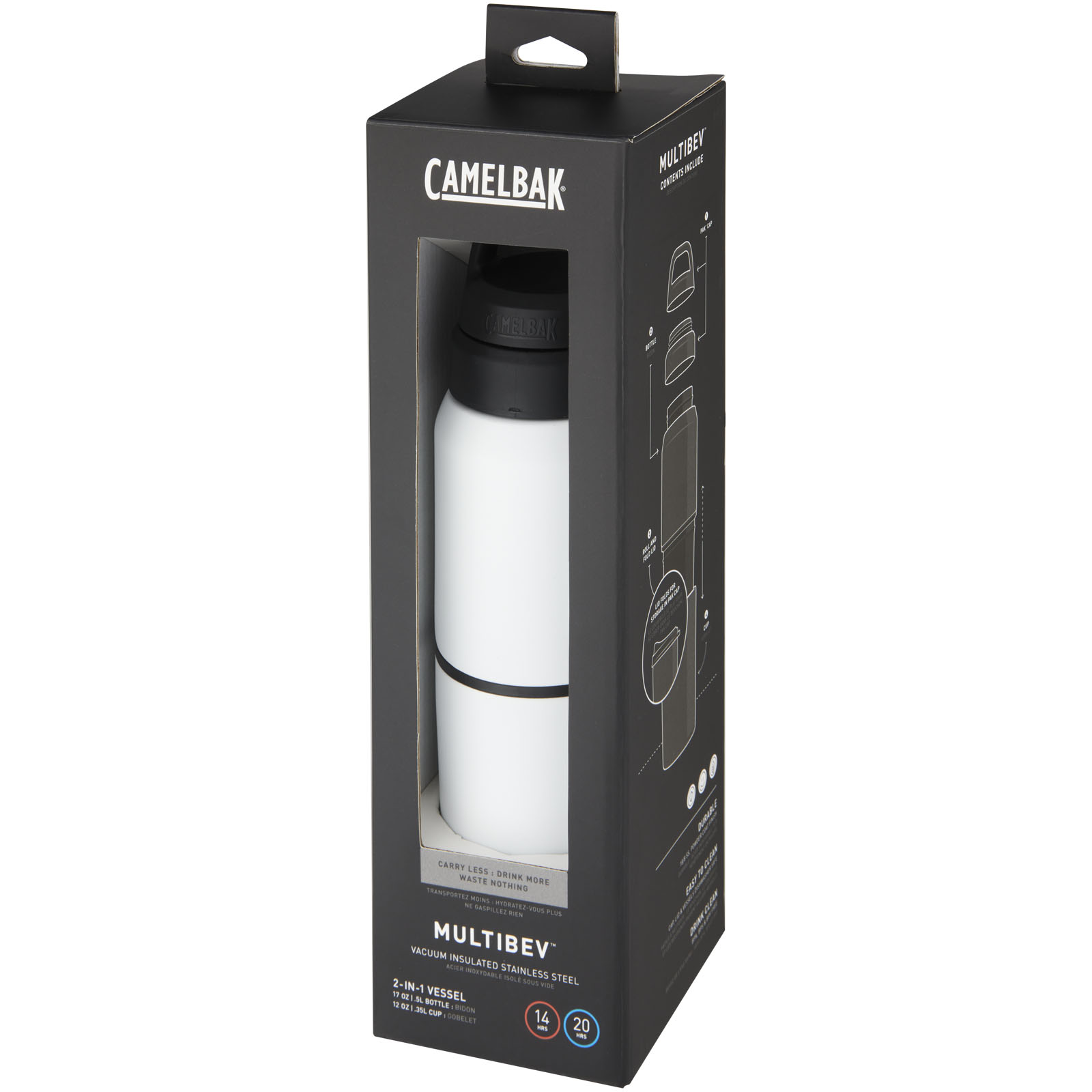 Bouteilles d'eau publicitaires - Bouteille MultiBev de 500 ml en acier inoxydable à isolation sous vide et gobelet de 350 ml - 1