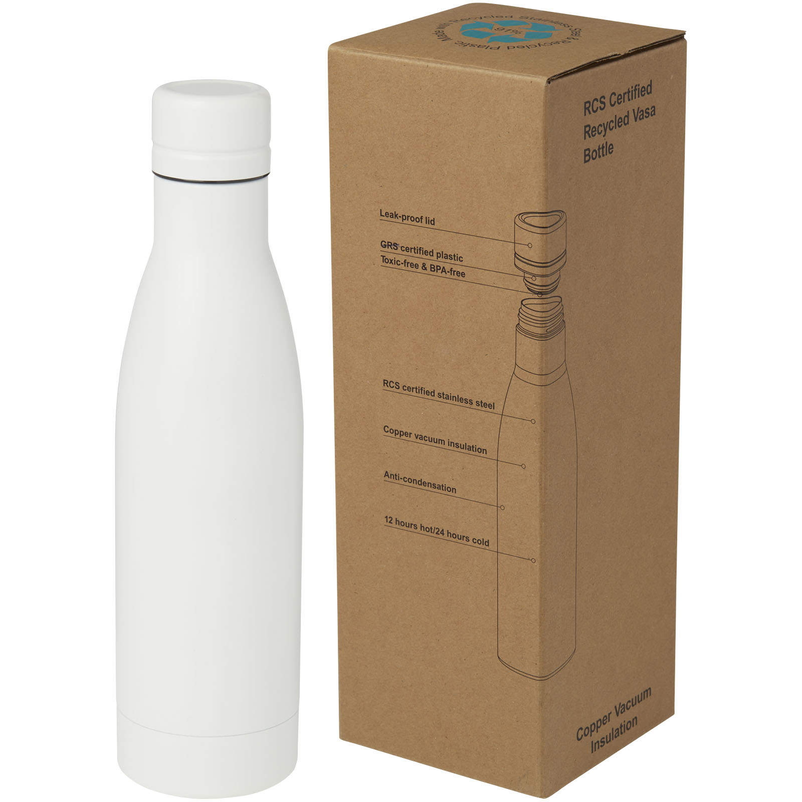 Drinkware - Vasa 500 ml RCS certified recycled stainless steel copper vacuum insulated bottle