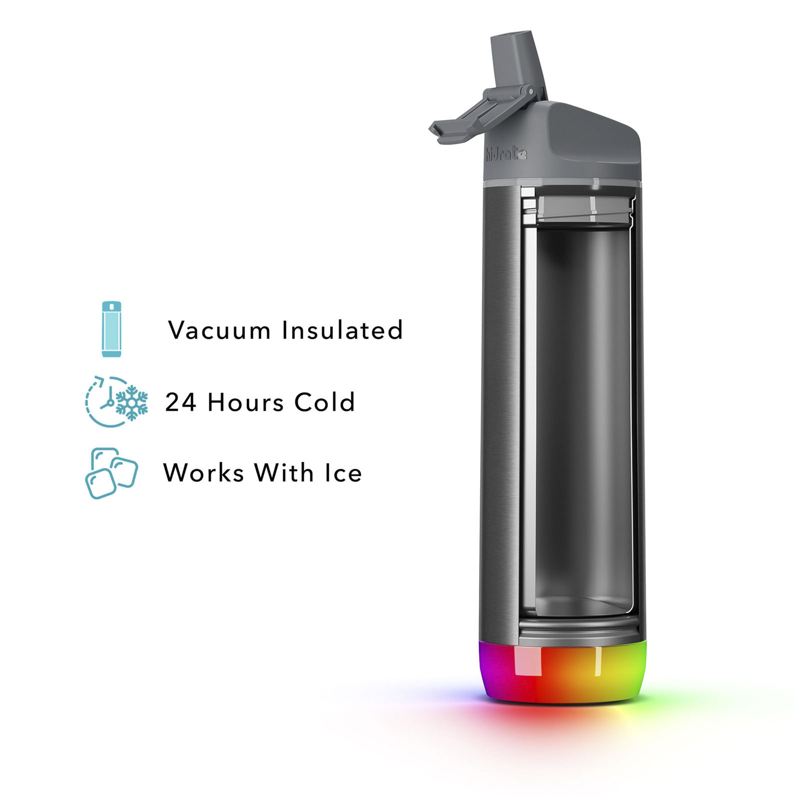 Bouteilles d'eau publicitaires - Bouteille d'eau intelligente HidrateSpark® PRO en acier inoxydable et isolation par le vide de 620 ml - 4