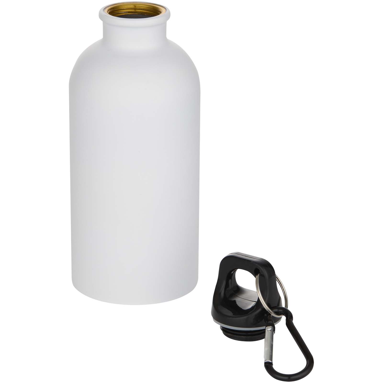 Bouteilles d'eau publicitaires - Bouteille d’eau Oregon de 400 ml à simple paroi, en acier inoxydable recyclé certifié RCS avec mousqueton - 2