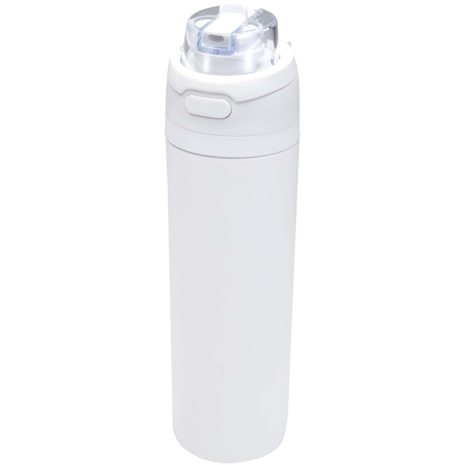 Bouteilles d'eau publicitaires - Bouteille d'eau Theron 800 ml en acier inoxydable à simple paroi recyclé RCS, avec bouchon à double fonction et paille rabatt