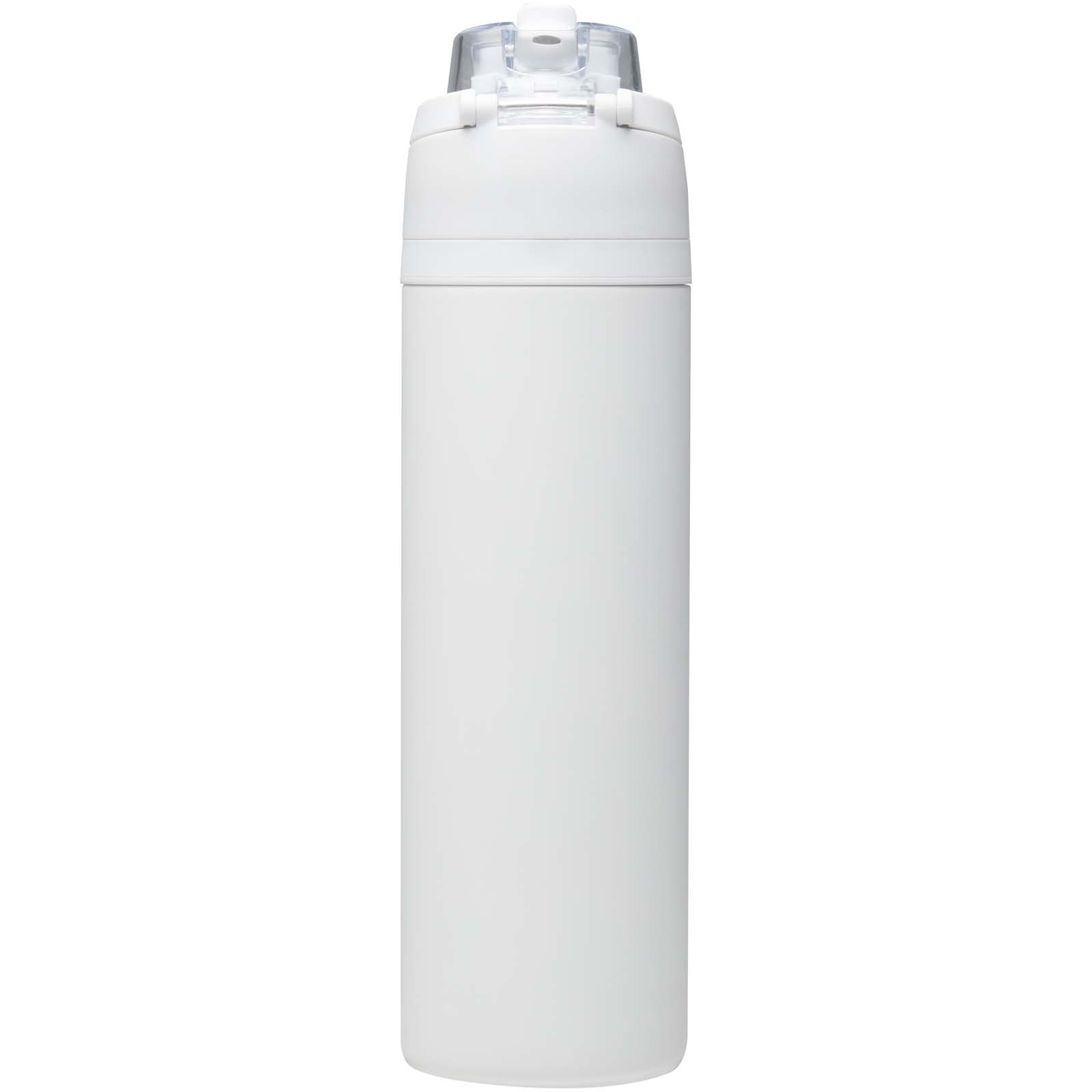 Bouteilles d'eau publicitaires - Bouteille d'eau Theron 800 ml en acier inoxydable à simple paroi recyclé RCS, avec bouchon à double fonction et paille rabatt - 2