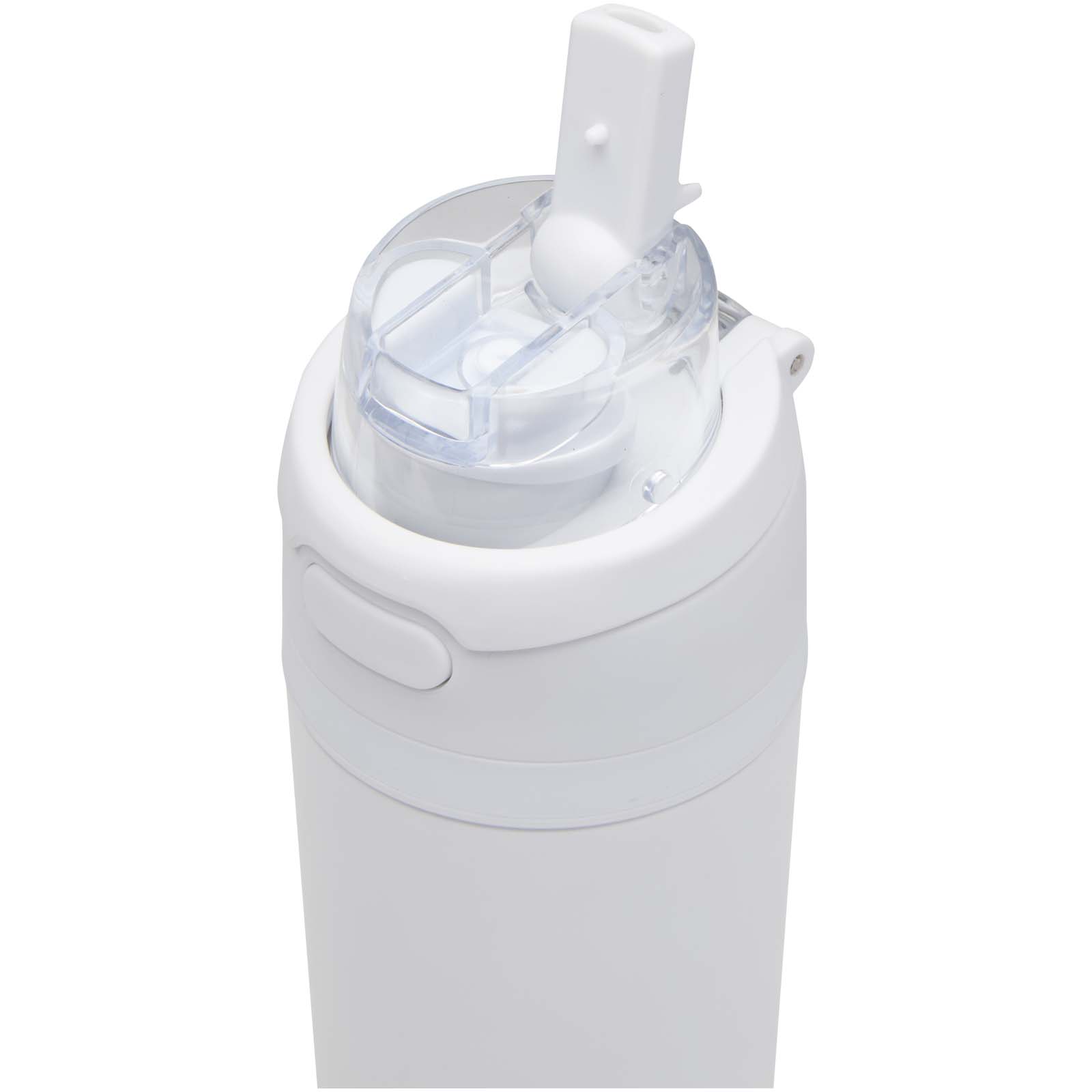 Bouteilles d'eau publicitaires - Bouteille d'eau Theron 800 ml en acier inoxydable à simple paroi recyclé RCS, avec bouchon à double fonction et paille rabatt - 5