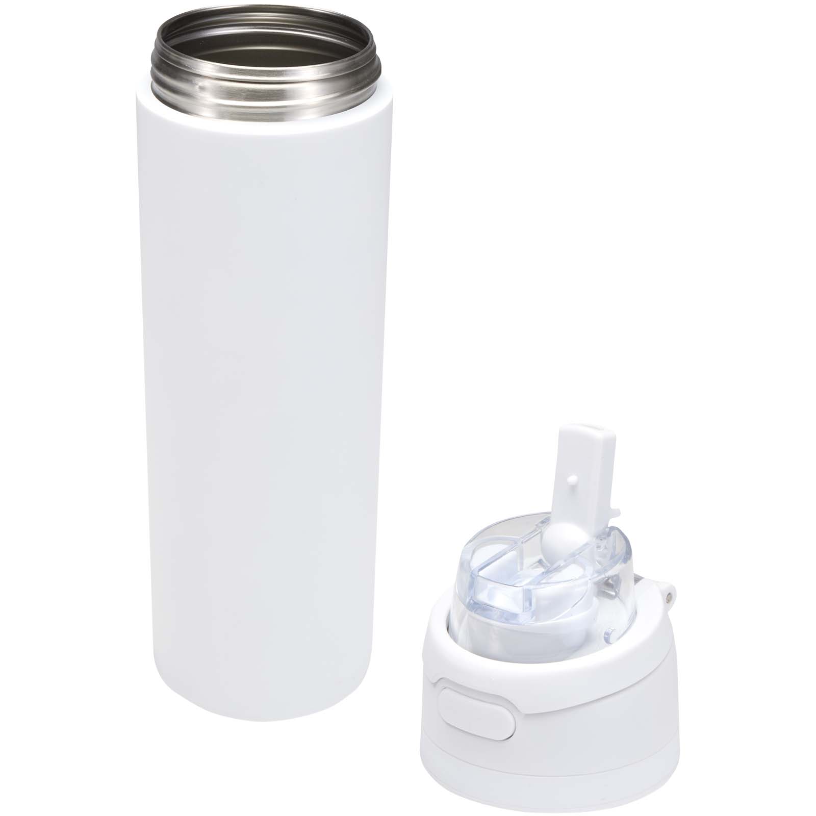 Bouteilles d'eau publicitaires - Bouteille d'eau Theron 800 ml en acier inoxydable à simple paroi recyclé RCS, avec bouchon à double fonction et paille rabatt - 3