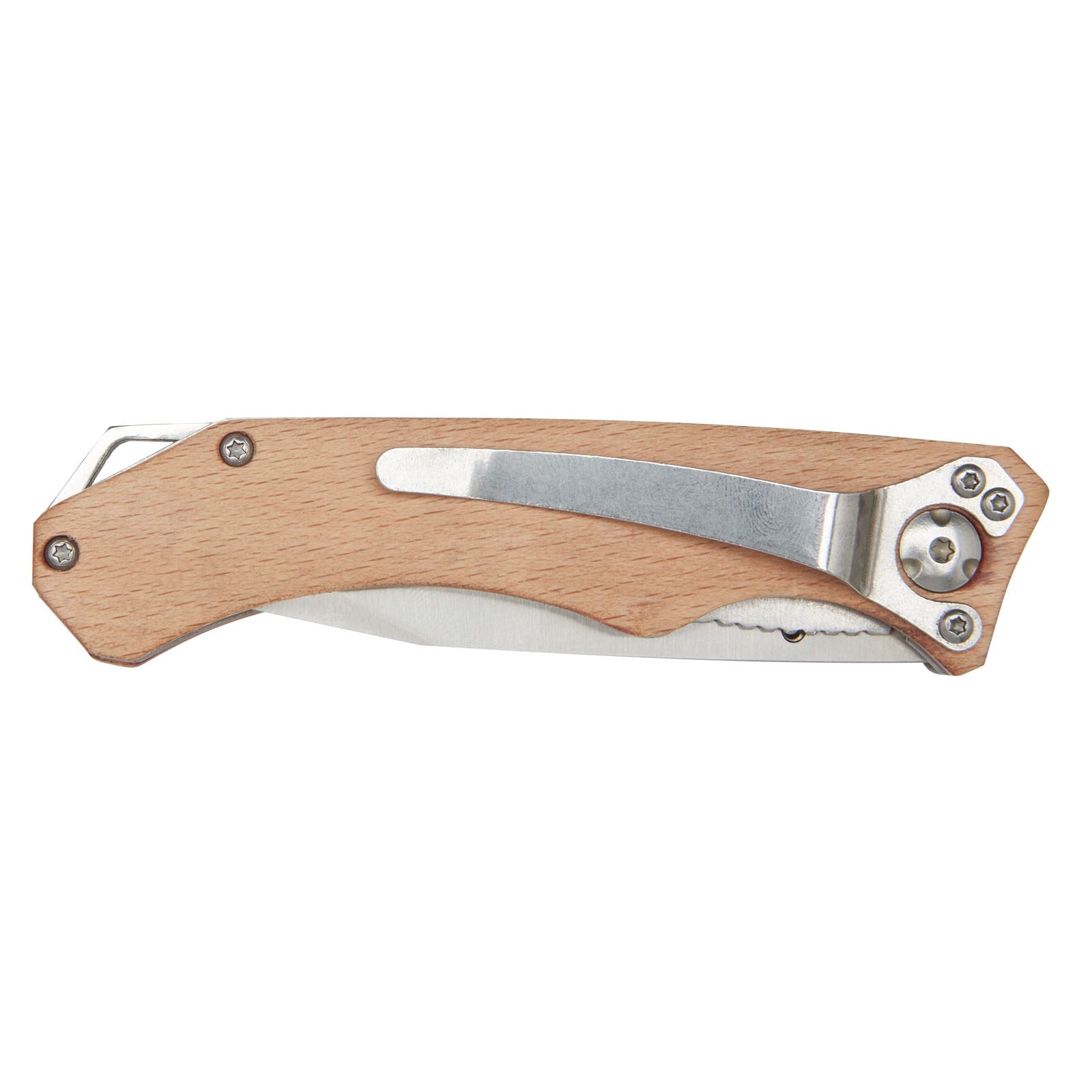 Couteaux de poche publicitaires - Couteau de poche en bois Dave avec clip de ceinture - 3