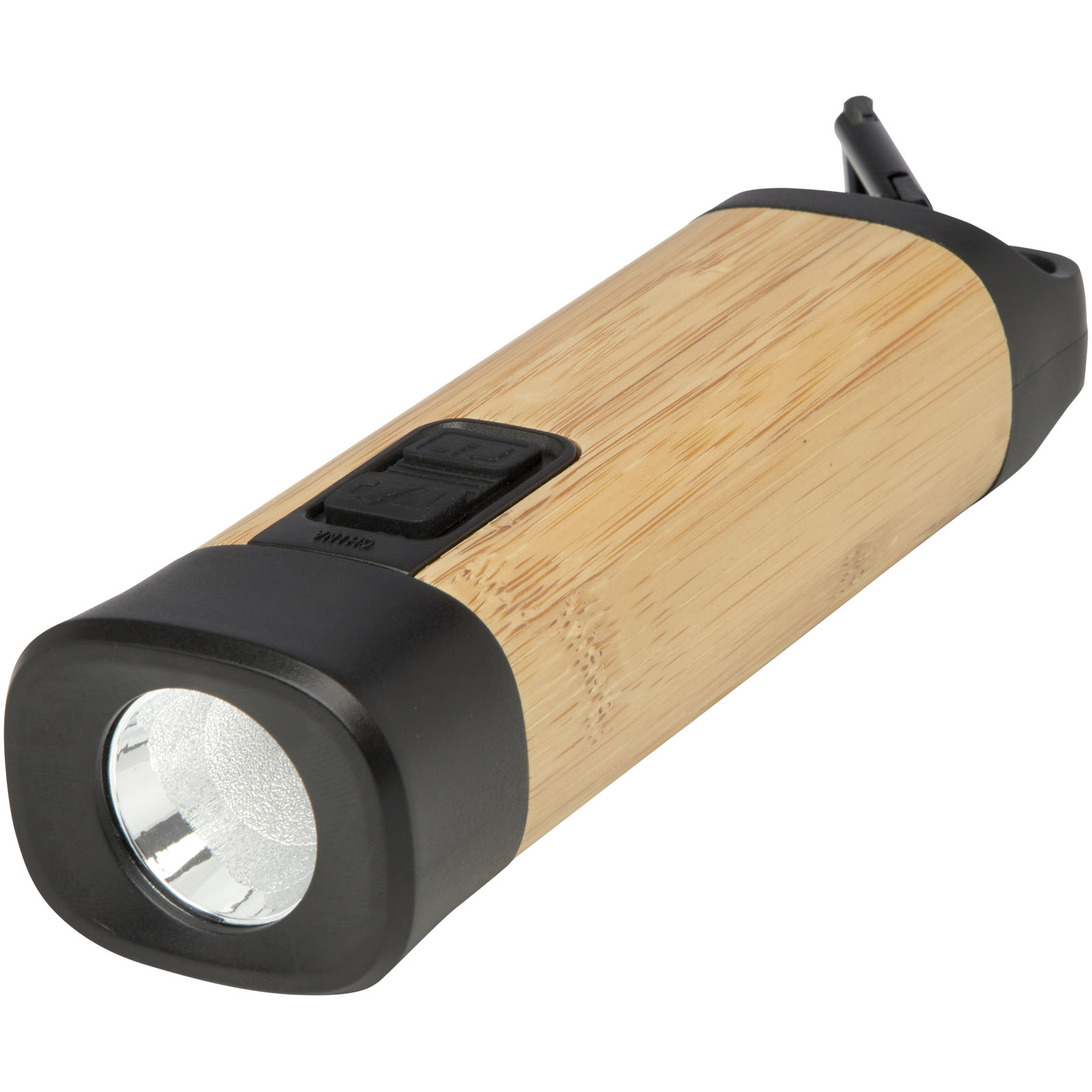 Lampes publicitaires - Torche en plastique recyclé avec mousqueton Kuma en bambou/RCS - 0