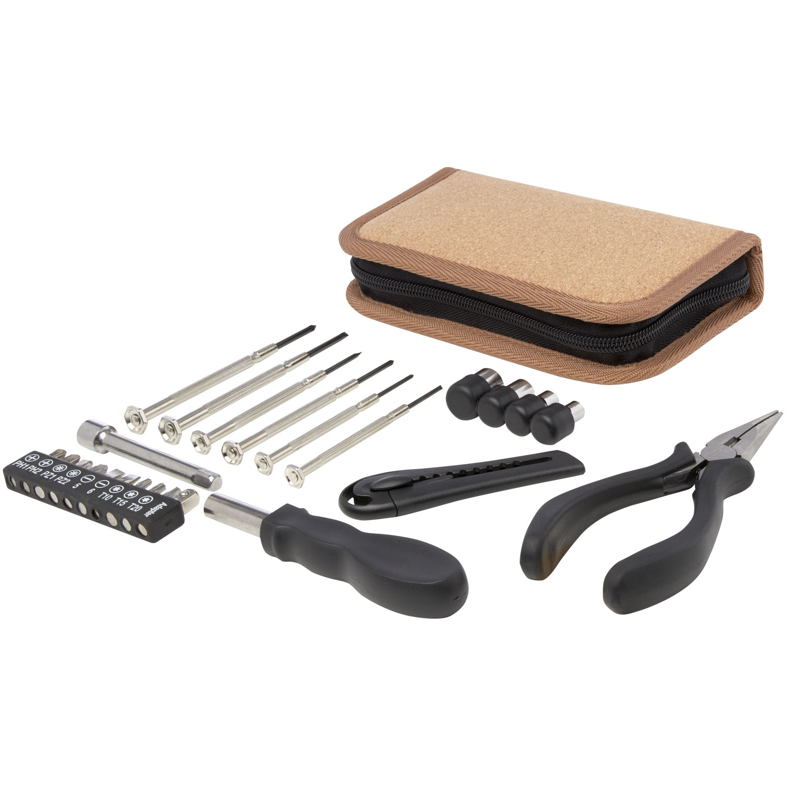 Advertising Tool sets - Spike 24-piece RCS recycled plastic tool set with cork pouch - 3
