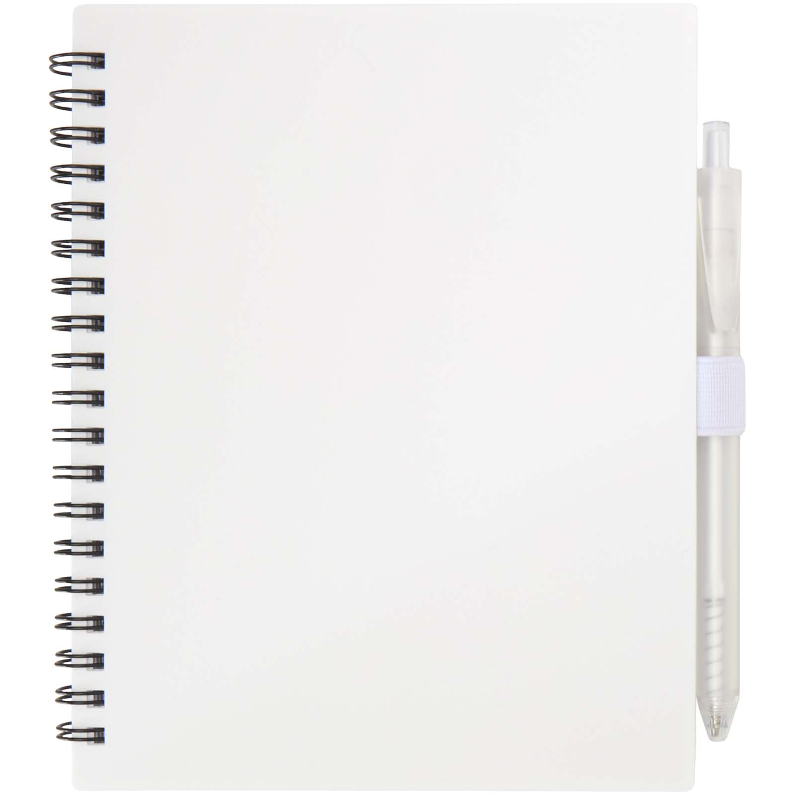 Advertising Soft cover notebooks - Niove recycled plastic soft cover notebook and ballpoint pen set (blue ink) - 1