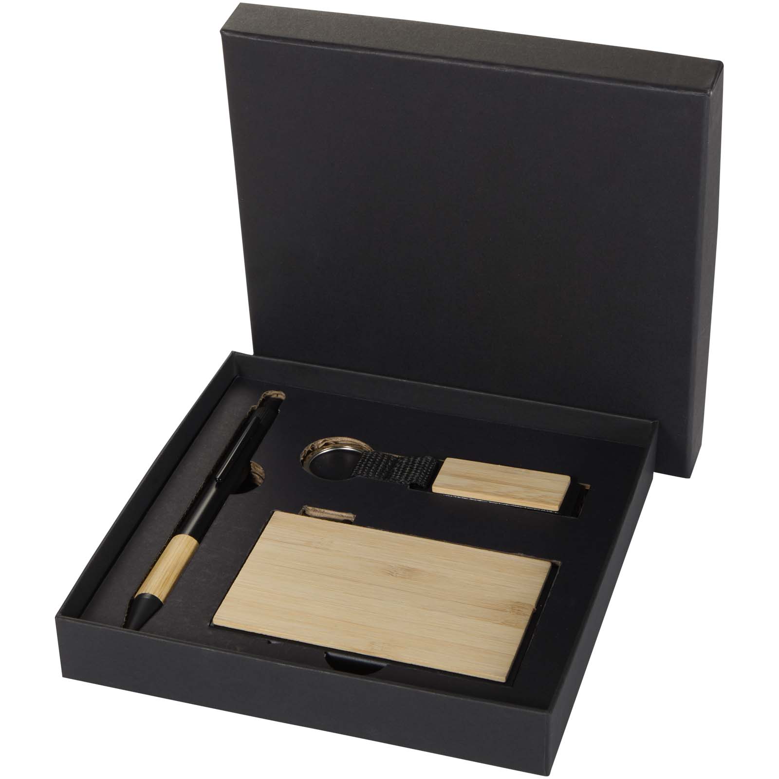 Ensemble cadeau Minka avec stylo bille en aluminium recyclé RCS, porte-clés et porte-cartes RFID