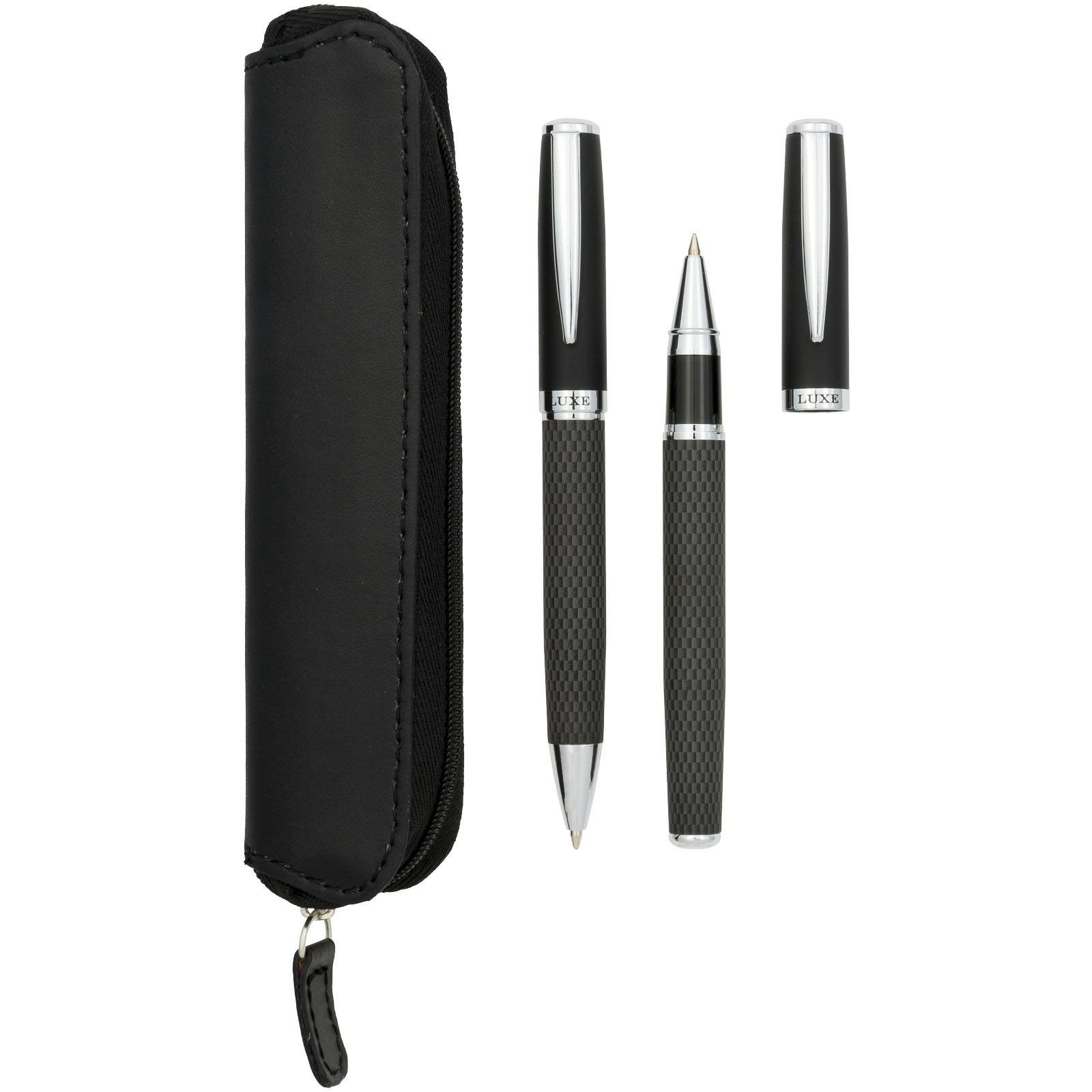 Parure de stylos publicitaires - Parure de stylos bille et roller avec étui Carbon - 4