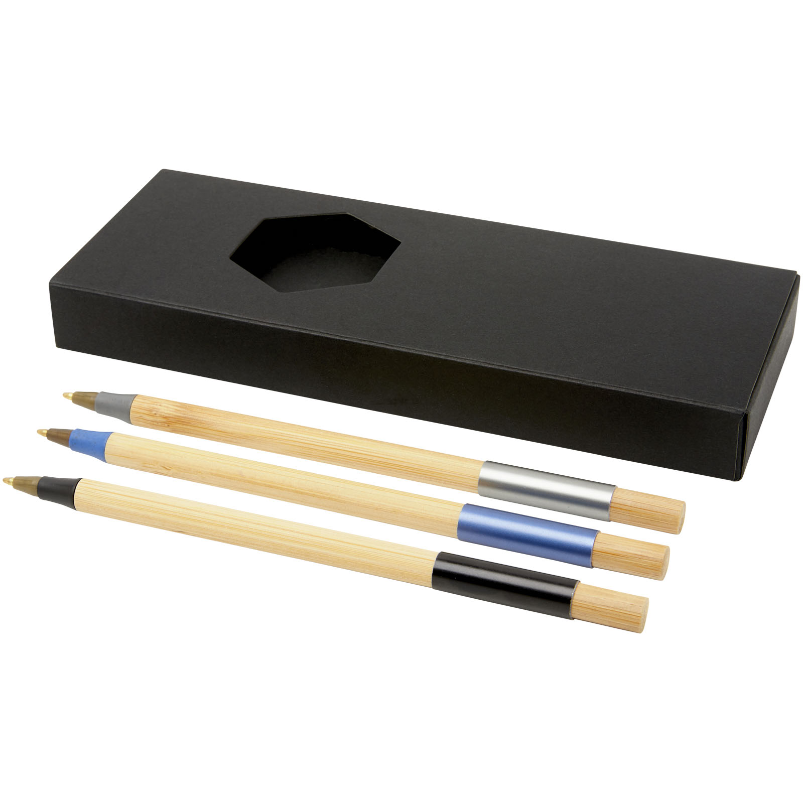 Parure de stylos publicitaires - Parure Kerf de stylos en bambou, 3 pièces - 0