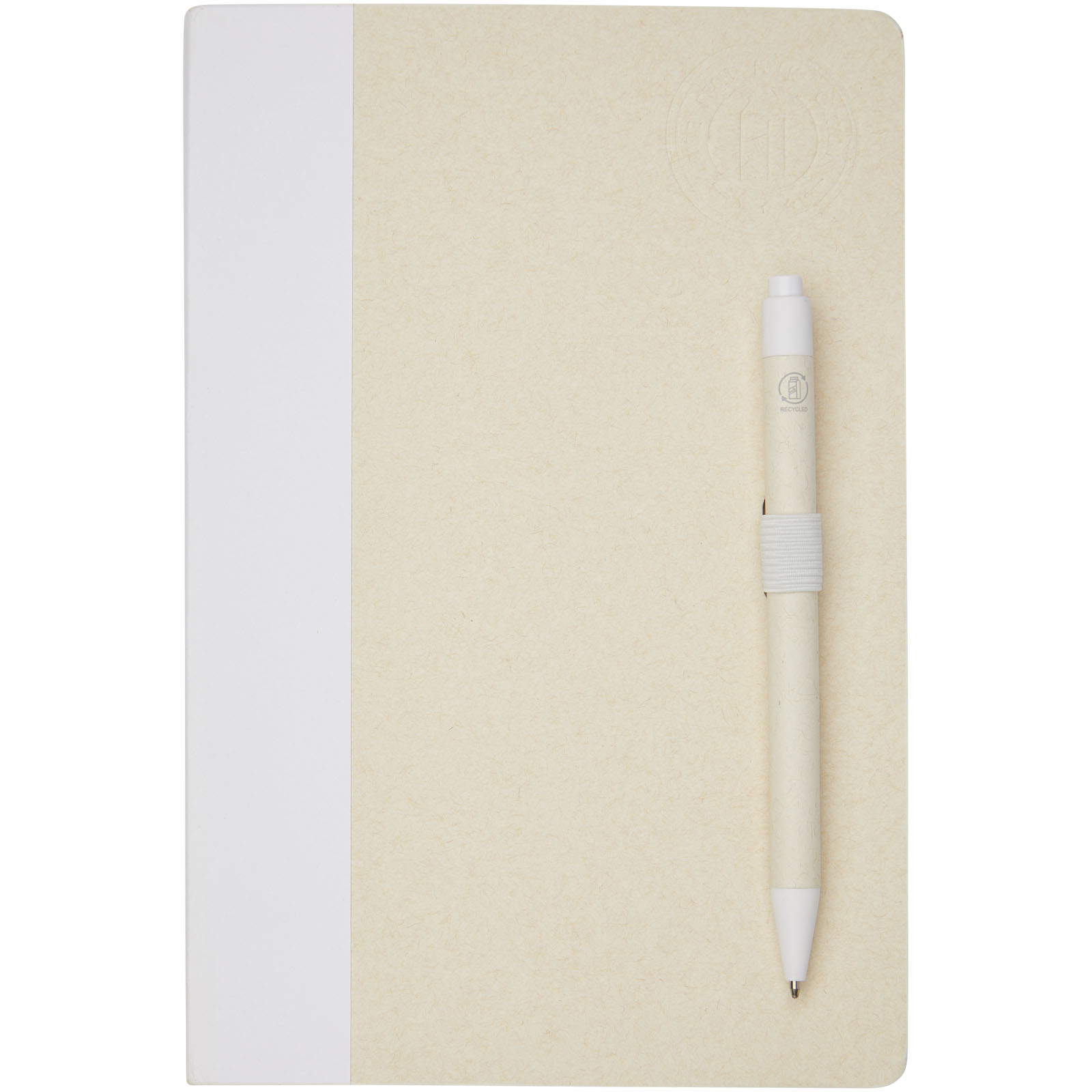 Bloc-notes couverture rigide publicitaires - Ensemble carnet de notes format A5 et stylo bille, à partir de briques de lait recyclées, Dairy Dream - 1