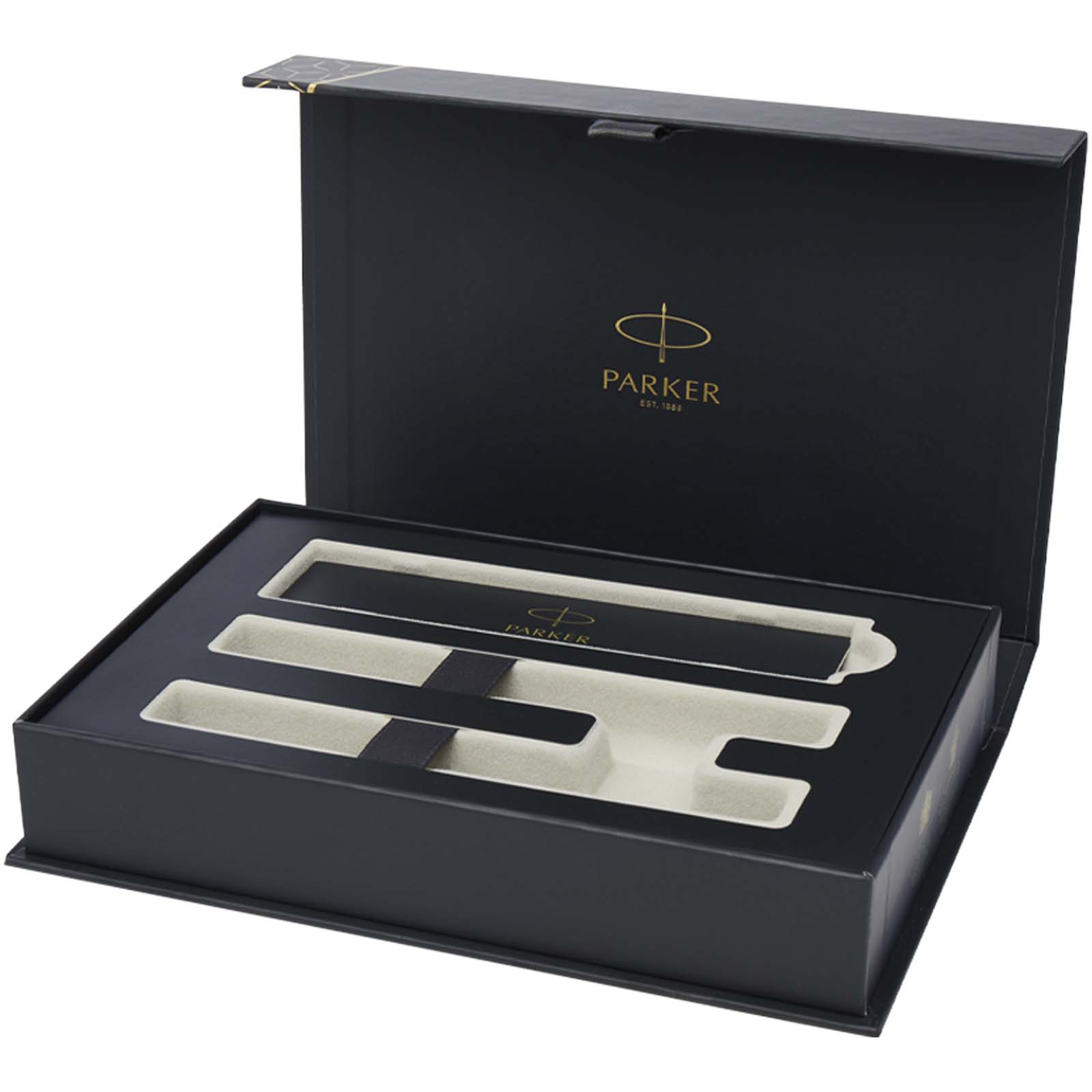 Parure de stylos publicitaires - Coffret Parker IM Essentials comprenant un stylo roller et un stylo à bille - argenté