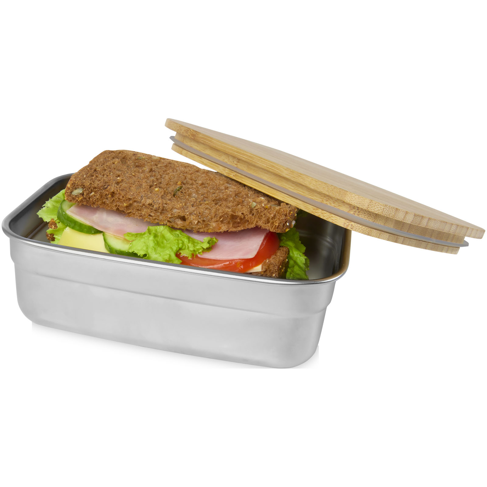 Boîtes-repas publicitaires - Boîte repas Tite en acier inoxydable avec couvercle en bambou - 2
