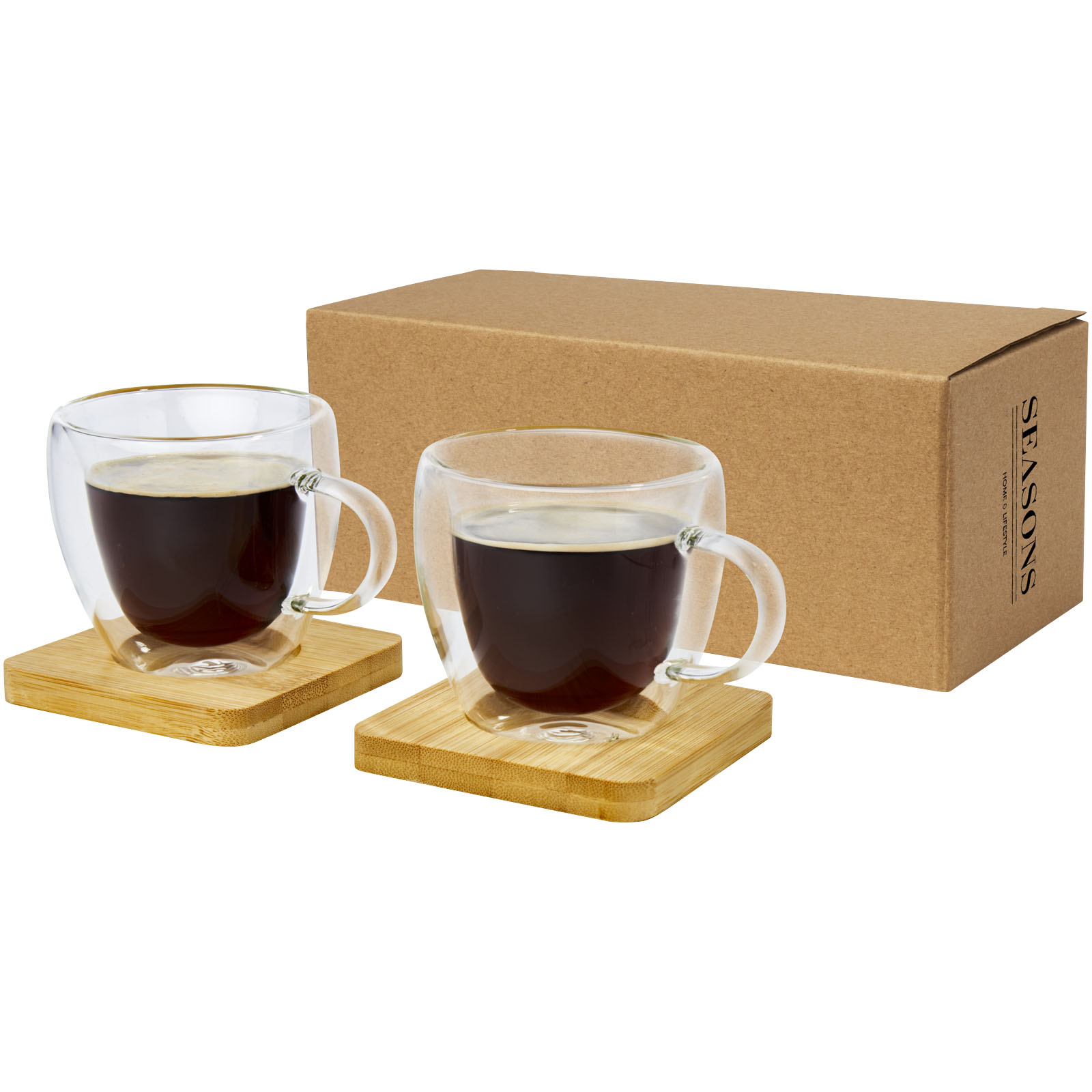 Advertising Glasses & Carafes - Manti 2-piece 100 ml double-wall glass cup with bamboo coaster  - 0