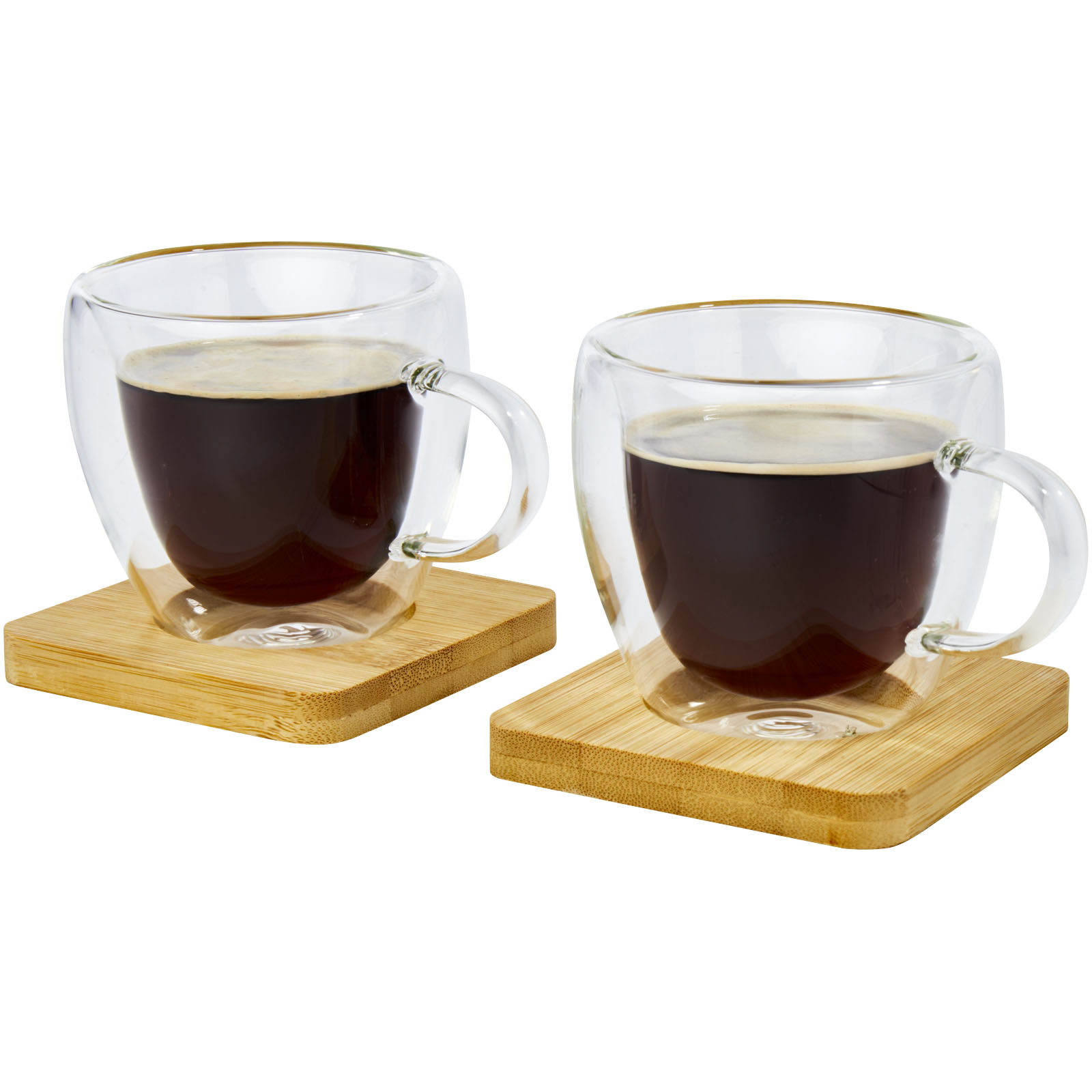 Advertising Glasses & Carafes - Manti 2-piece 100 ml double-wall glass cup with bamboo coaster  - 3