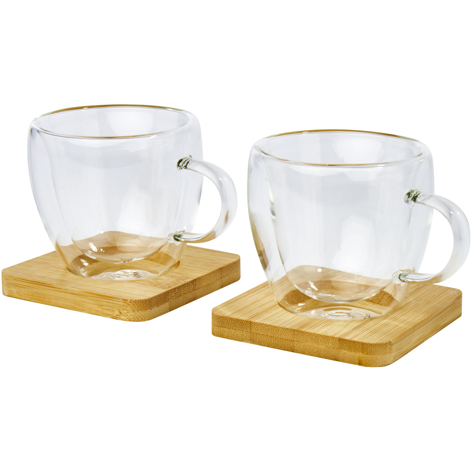 Advertising Glasses & Carafes - Manti 2-piece 100 ml double-wall glass cup with bamboo coaster  - 5