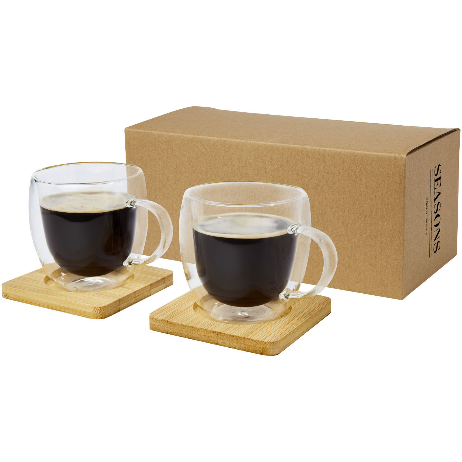 Home & Kitchen - Manti 2-piece 250 ml double-wall glass cup with bamboo coaster 