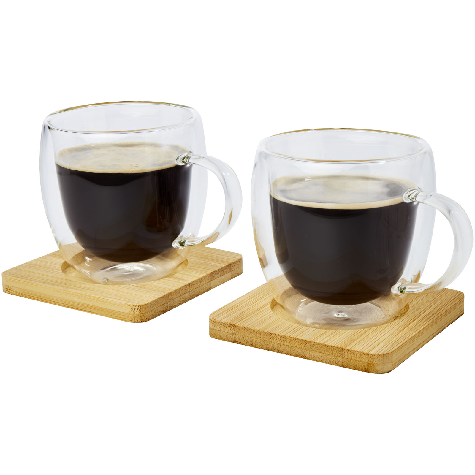 Advertising Glasses & Carafes - Manti 2-piece 250 ml double-wall glass cup with bamboo coaster  - 3