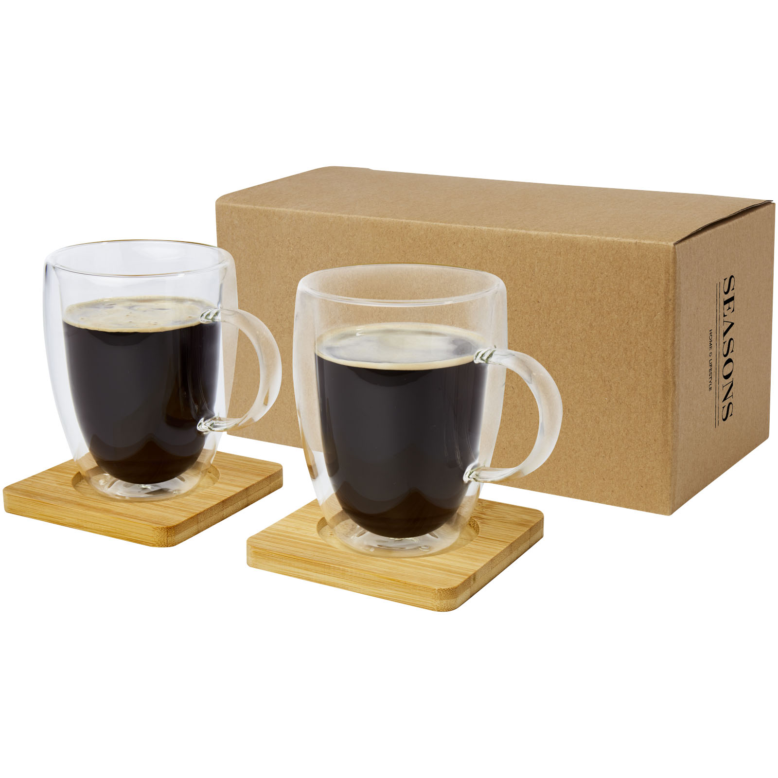 Advertising Glasses & Carafes - Manti 2-piece 350 ml double-wall glass cup with bamboo coaster  - 0
