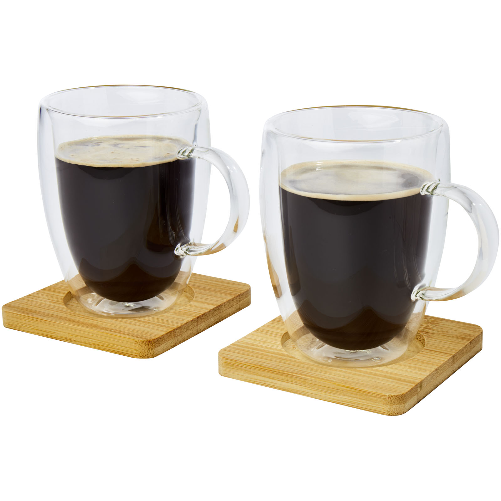 Verres et carafes publicitaires - Tasse 2 pièces Manti de 350 ml à double paroi en verre avec sous-verre en bambou  - 3