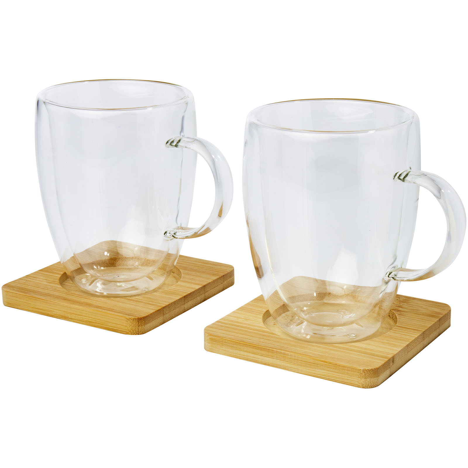 Verres et carafes publicitaires - Tasse 2 pièces Manti de 350 ml à double paroi en verre avec sous-verre en bambou  - 5