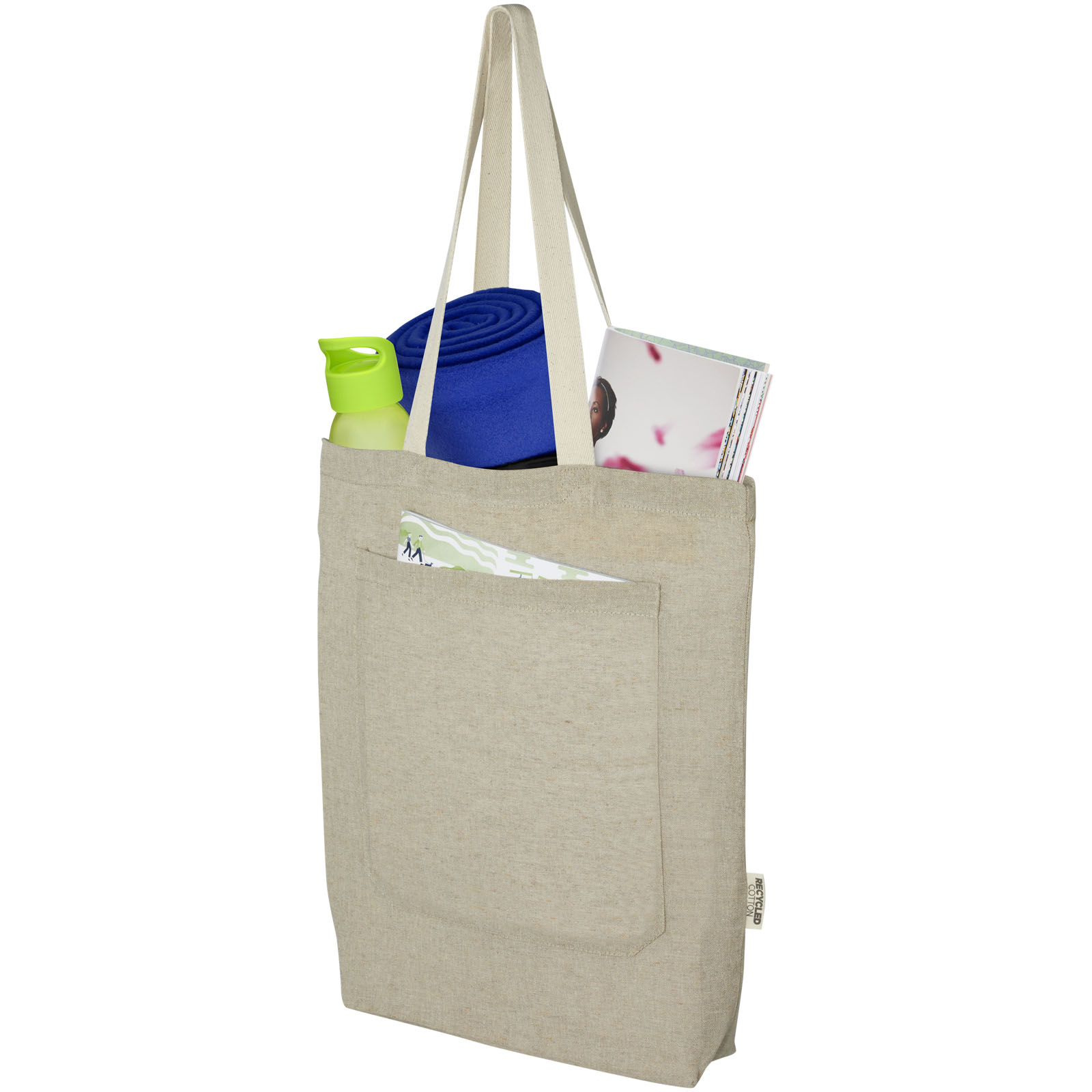 Advertising Shopping & Tote Bags - Pheebs 150 g/m² recycled cotton tote bag with front pocket 9L - 3