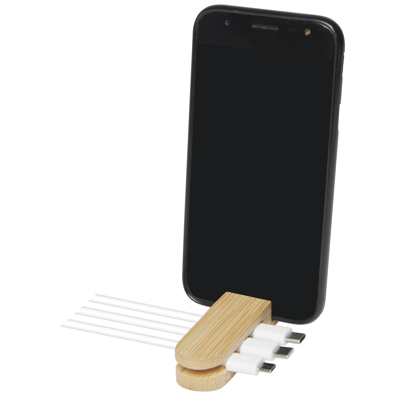 Accessoires pour téléphone et tablette publicitaires - Organiseur de câbles Edulis en bambou  - 0