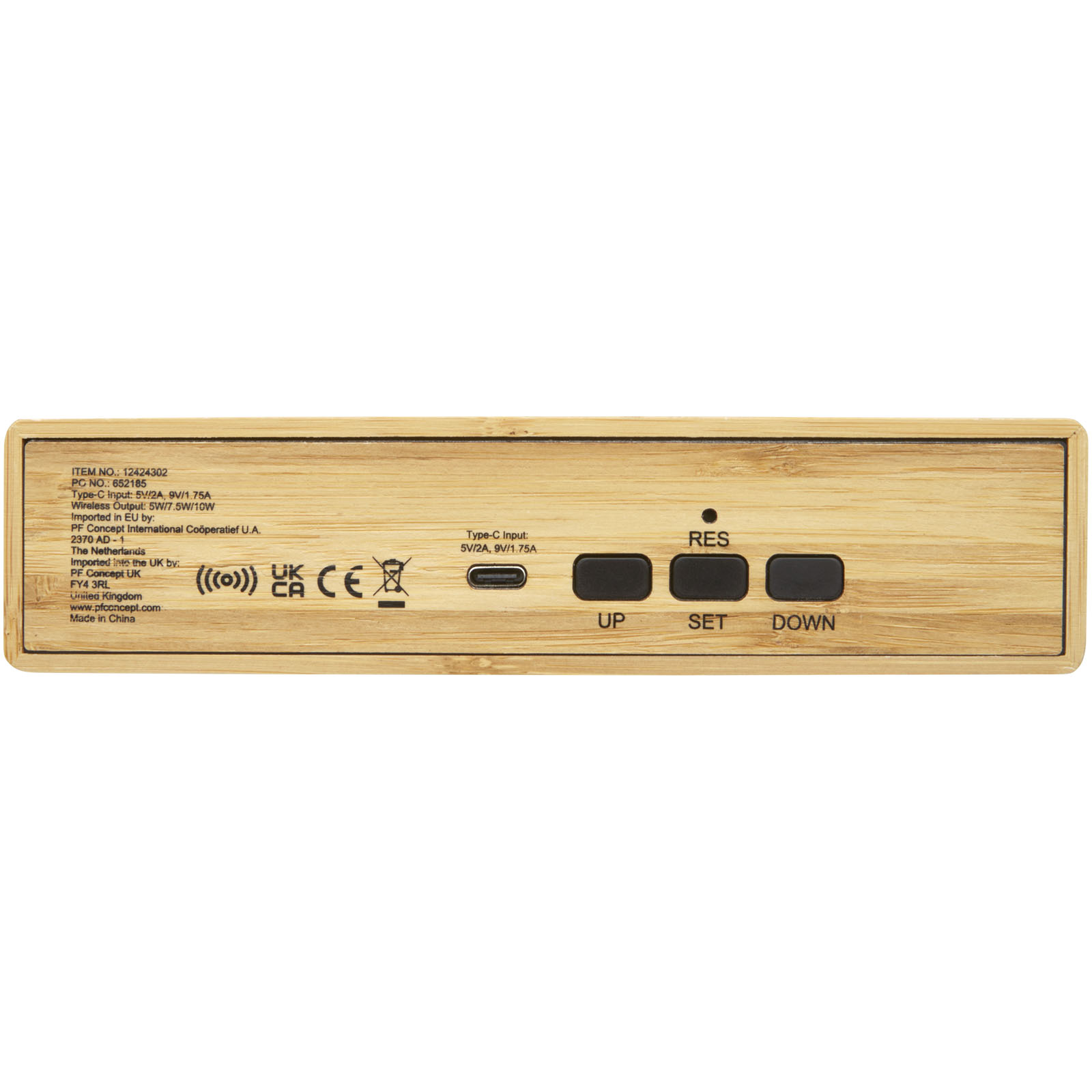 Chargeurs sans fil publicitaires - Chargeur à induction Minata en bambou avec horloge - 3