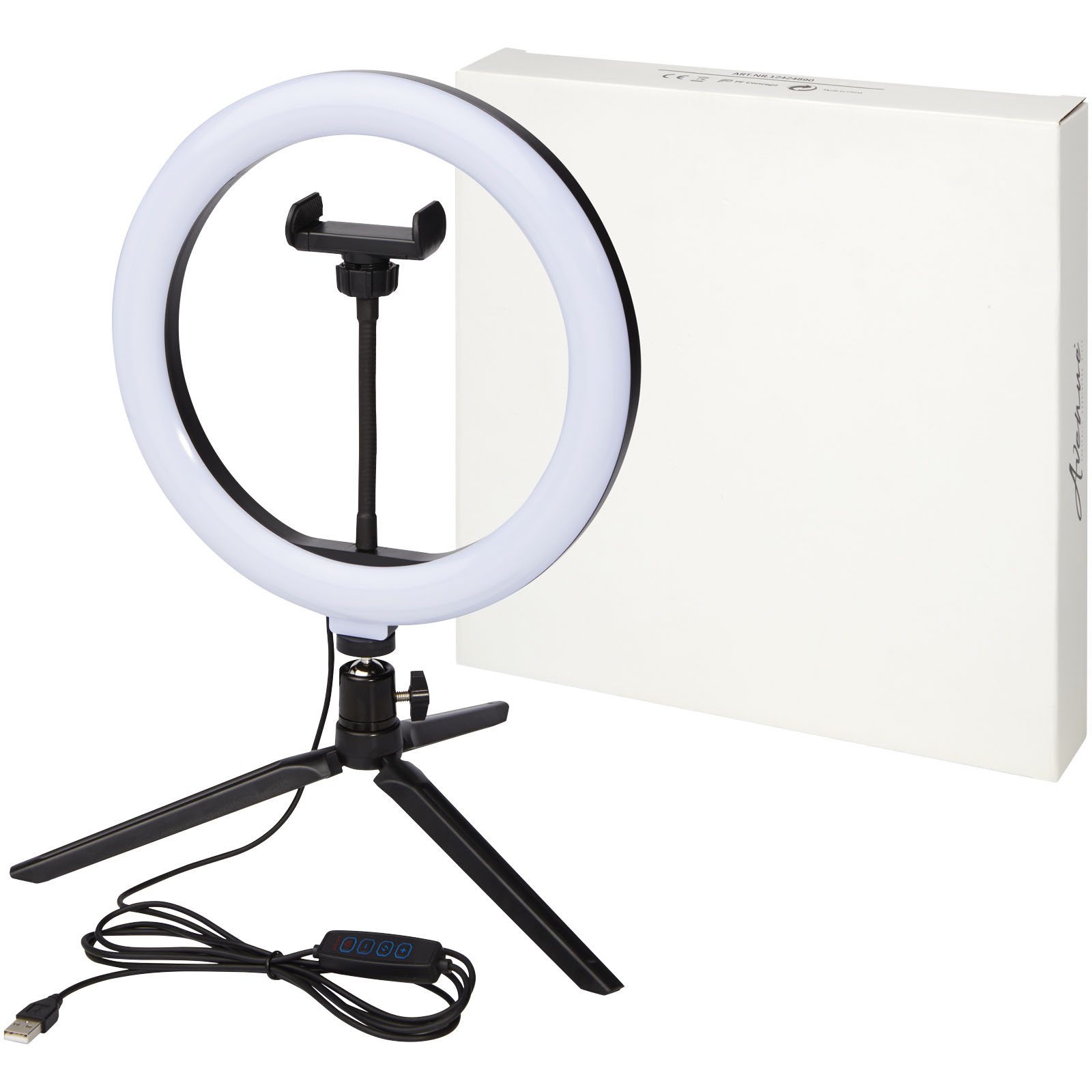 Accessoires pour téléphone et tablette publicitaires - Lampe anneau Studio pour selfies et vlogging avec support de téléphone et trépied - 6