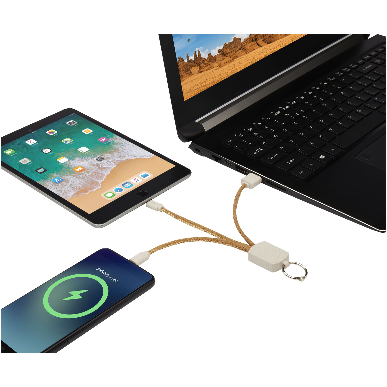 Advertising Cables - Bates wheat straw and cork 3-in-1 charging cable - 5