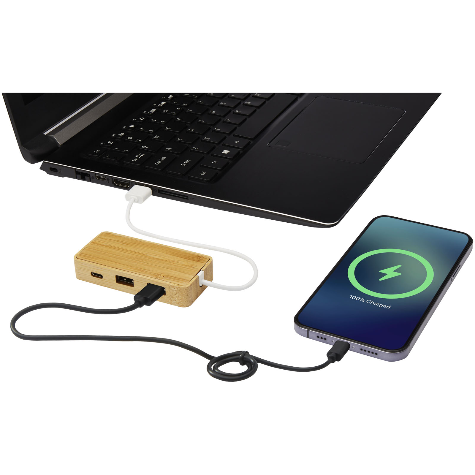 Accessoires pour ordinateur publicitaires - Hub USB Tapas en bambou - 4