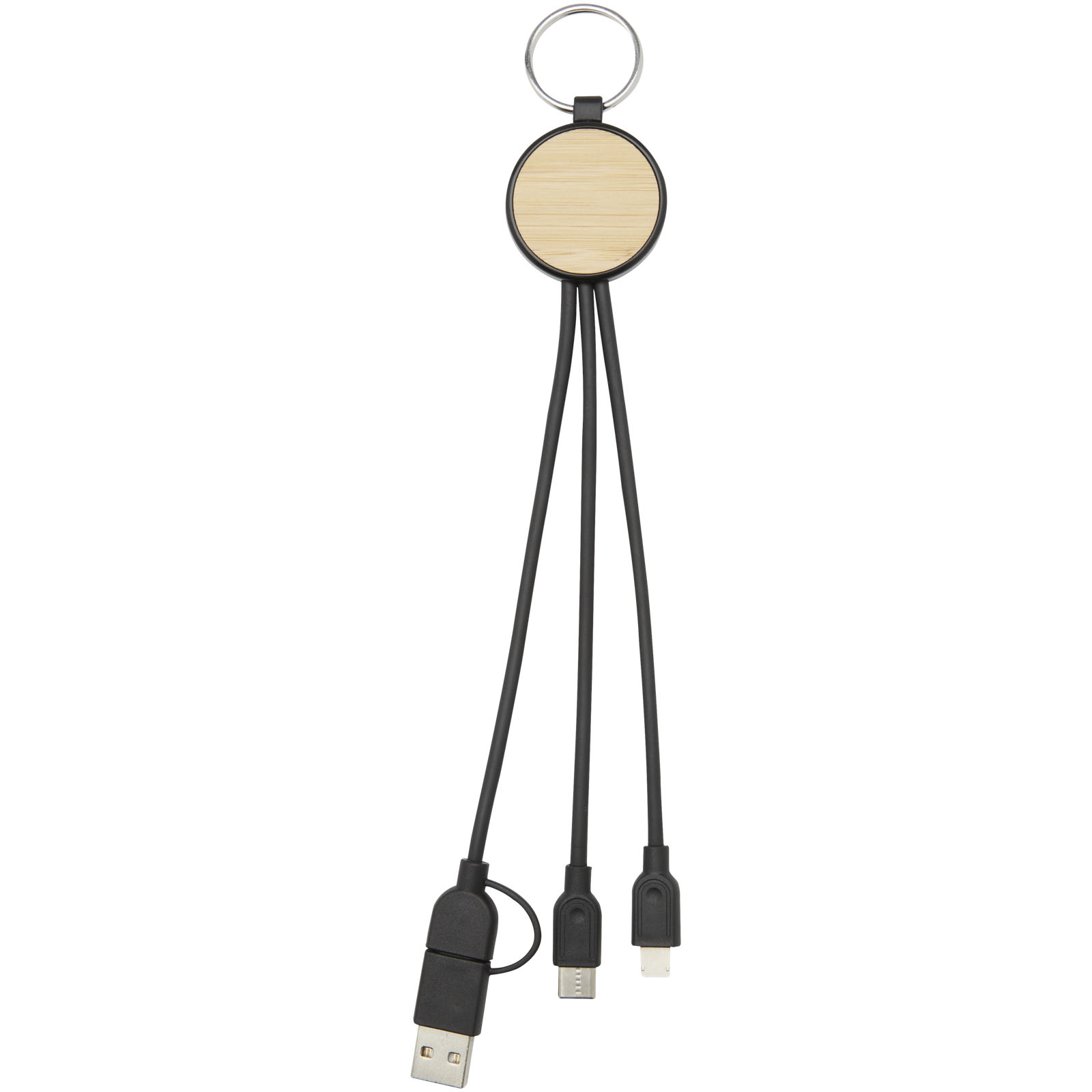 Advertising Cables - Tecta 6-in-1 recycled plastic/bamboo charging cable with keyring - 2