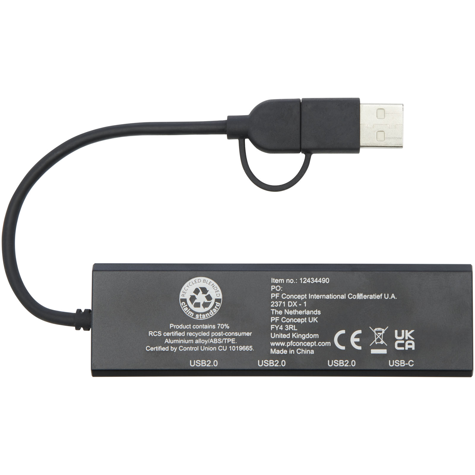 Advertising USB Hubs - Rise RCS recycled aluminium USB 2.0 hub - 3
