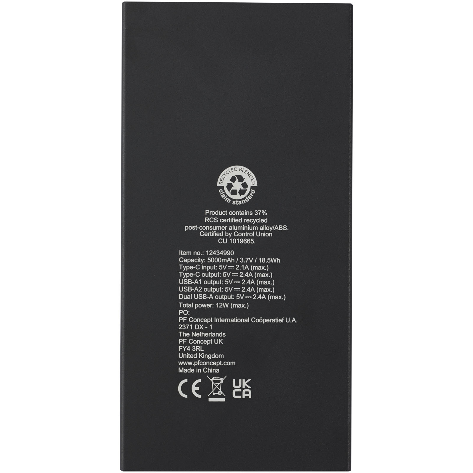 Advertising Powerbanks - Connect 5000 mAh RCS recycled aluminium power bank  - 3