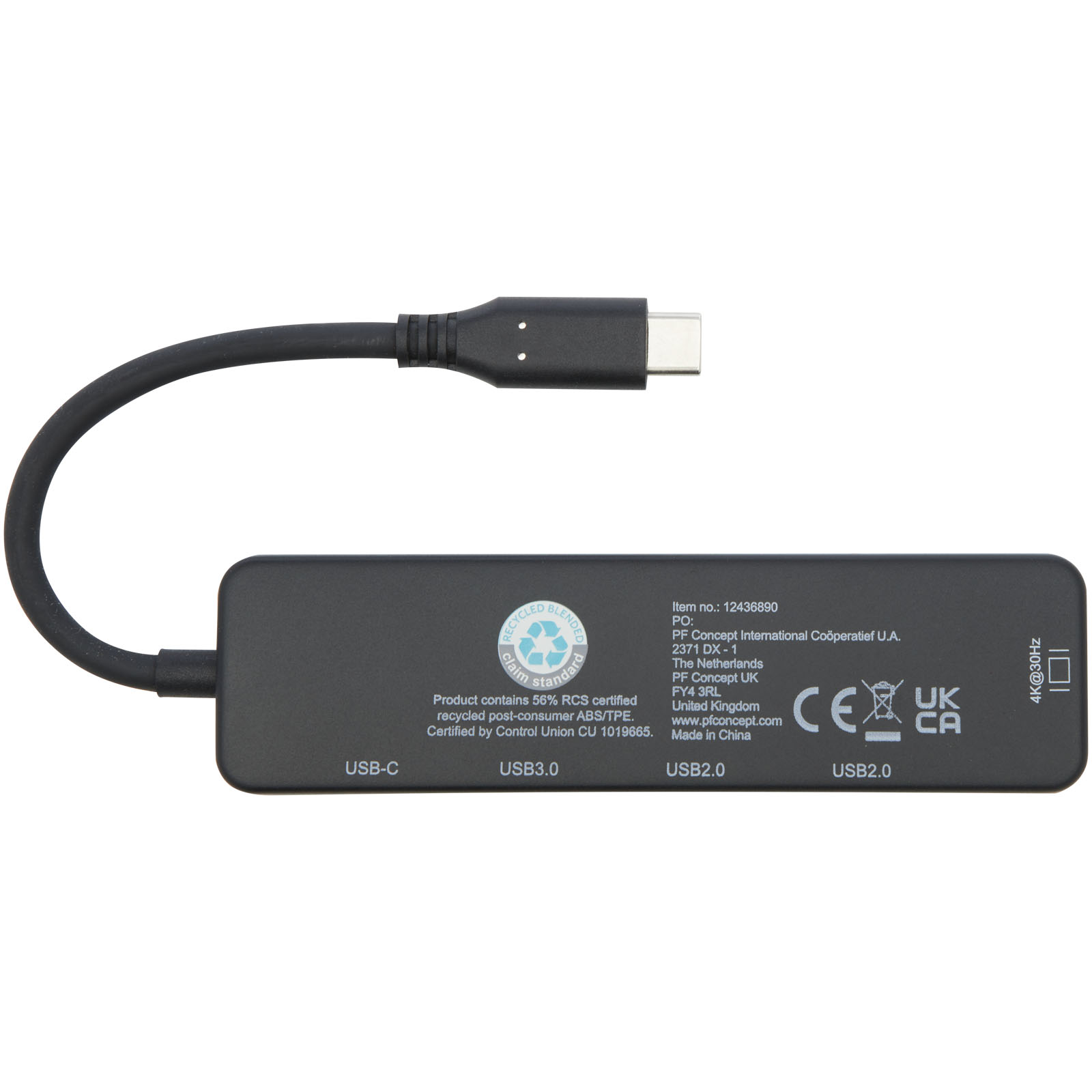 Advertising USB Hubs - Loop RCS recycled plastic multimedia adapter USB 2.0-3.0 with HDMI port - 3